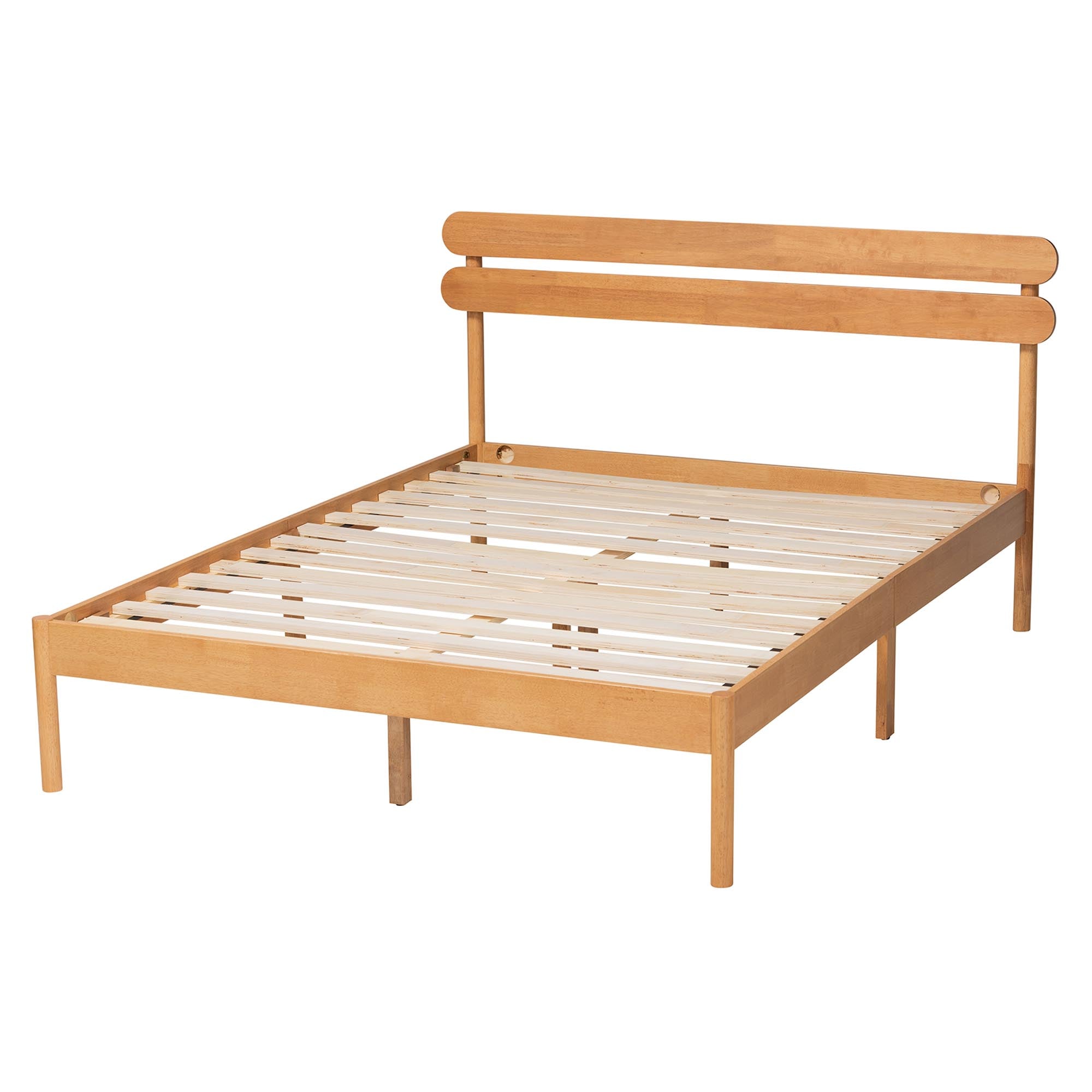 Evander Queen Platform Bed – Japandi Minimalist Wood Frame Sandy Brown