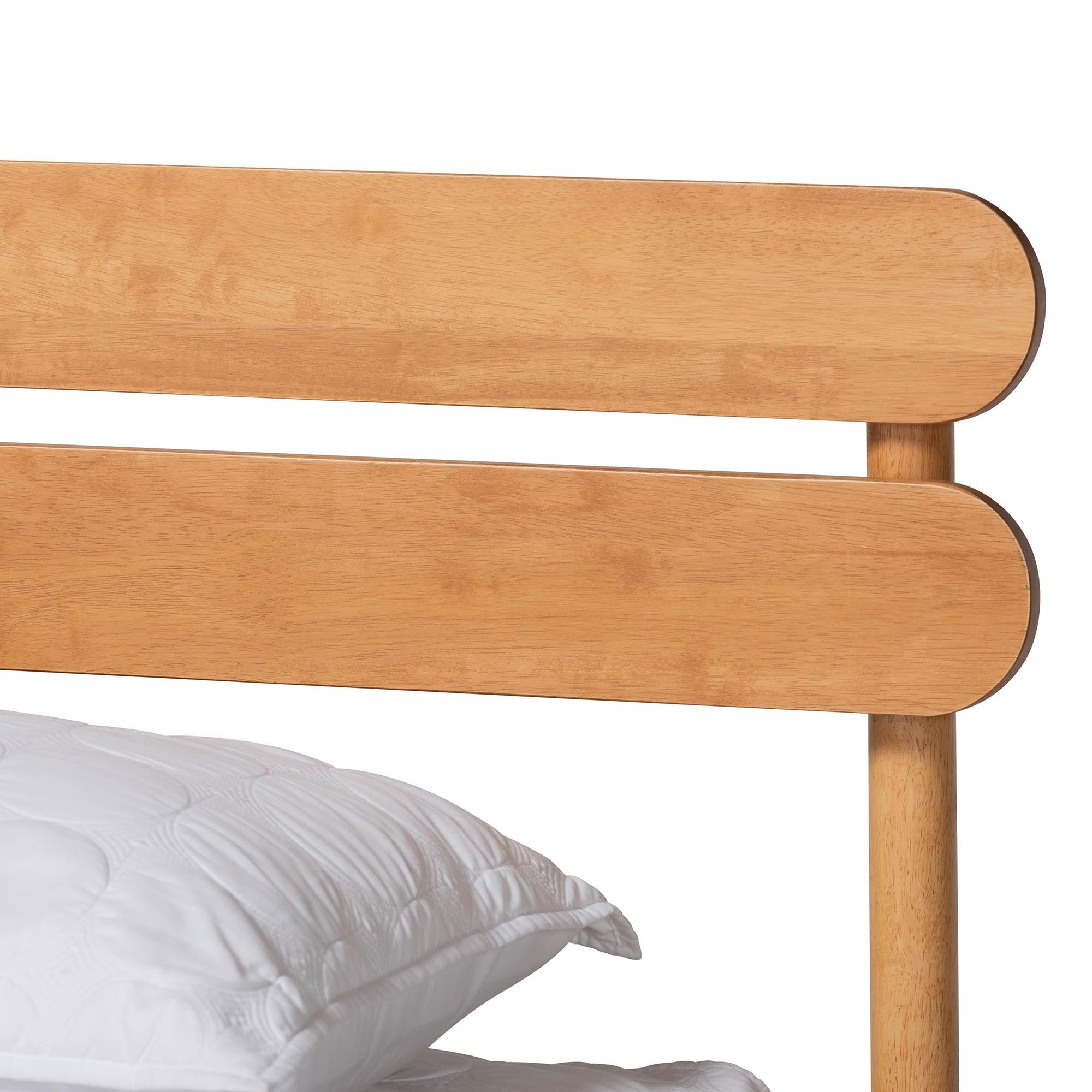 Evander Queen Platform Bed – Japandi Minimalist Wood Frame Sandy Brown