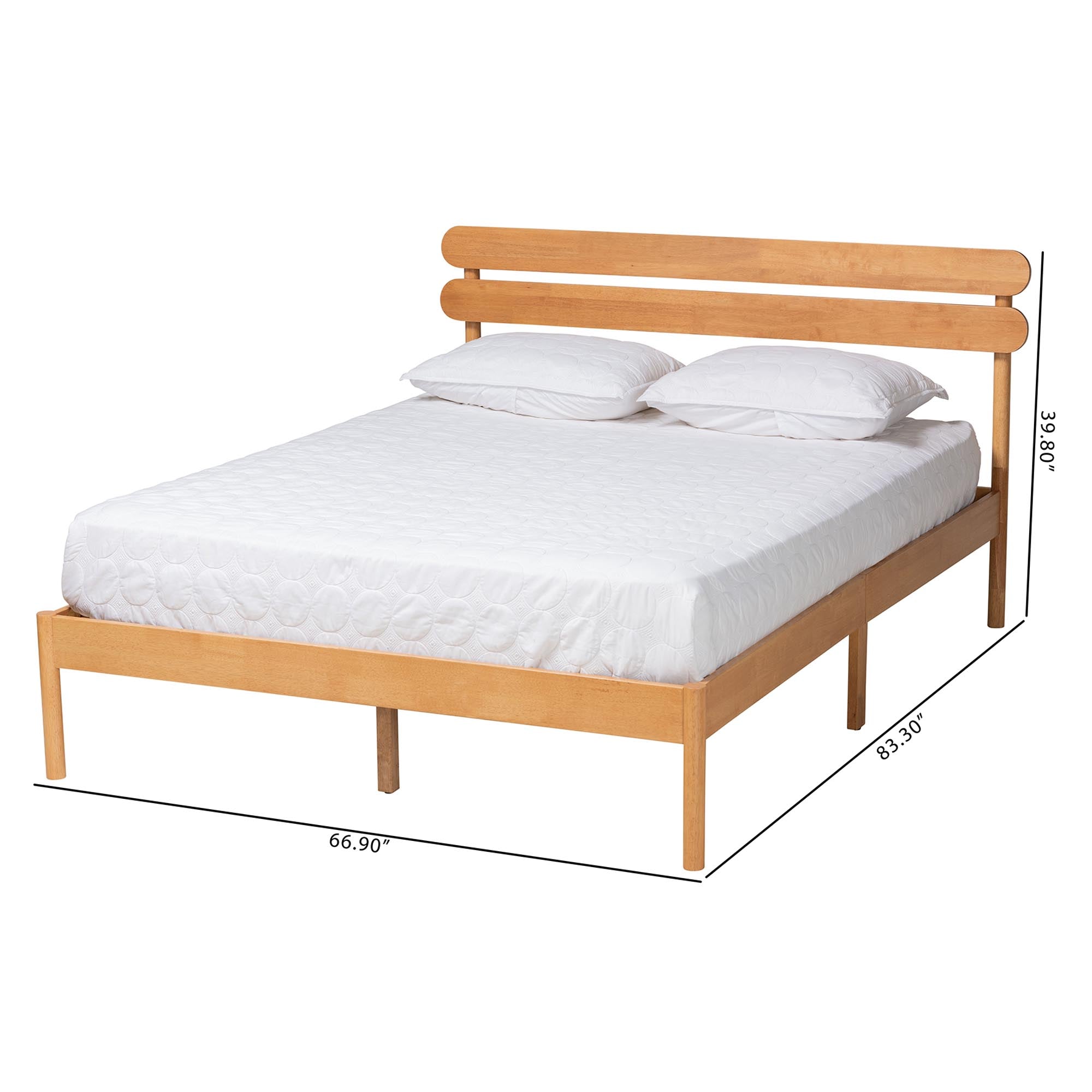 Evander Queen Platform Bed – Japandi Minimalist Wood Frame Sandy Brown