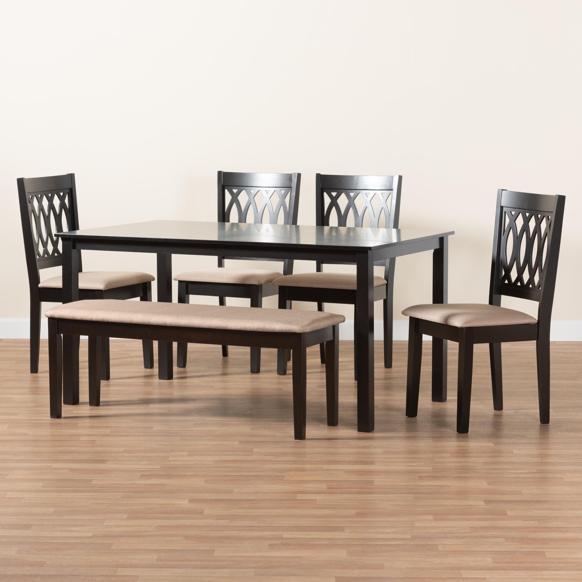 Florencia Modern Beige Fabric and Espresso Brown Finished Wood 6-Piece Dining Set
