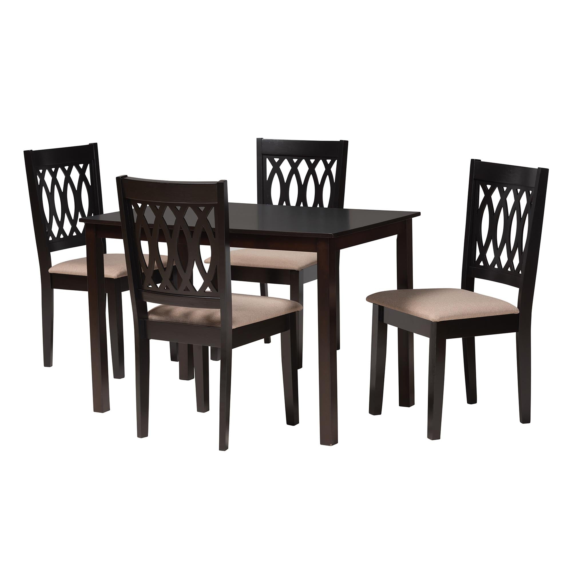 Florencia Modern Beige Fabric and Espresso Brown Finished Wood 5-Piece Dining Set