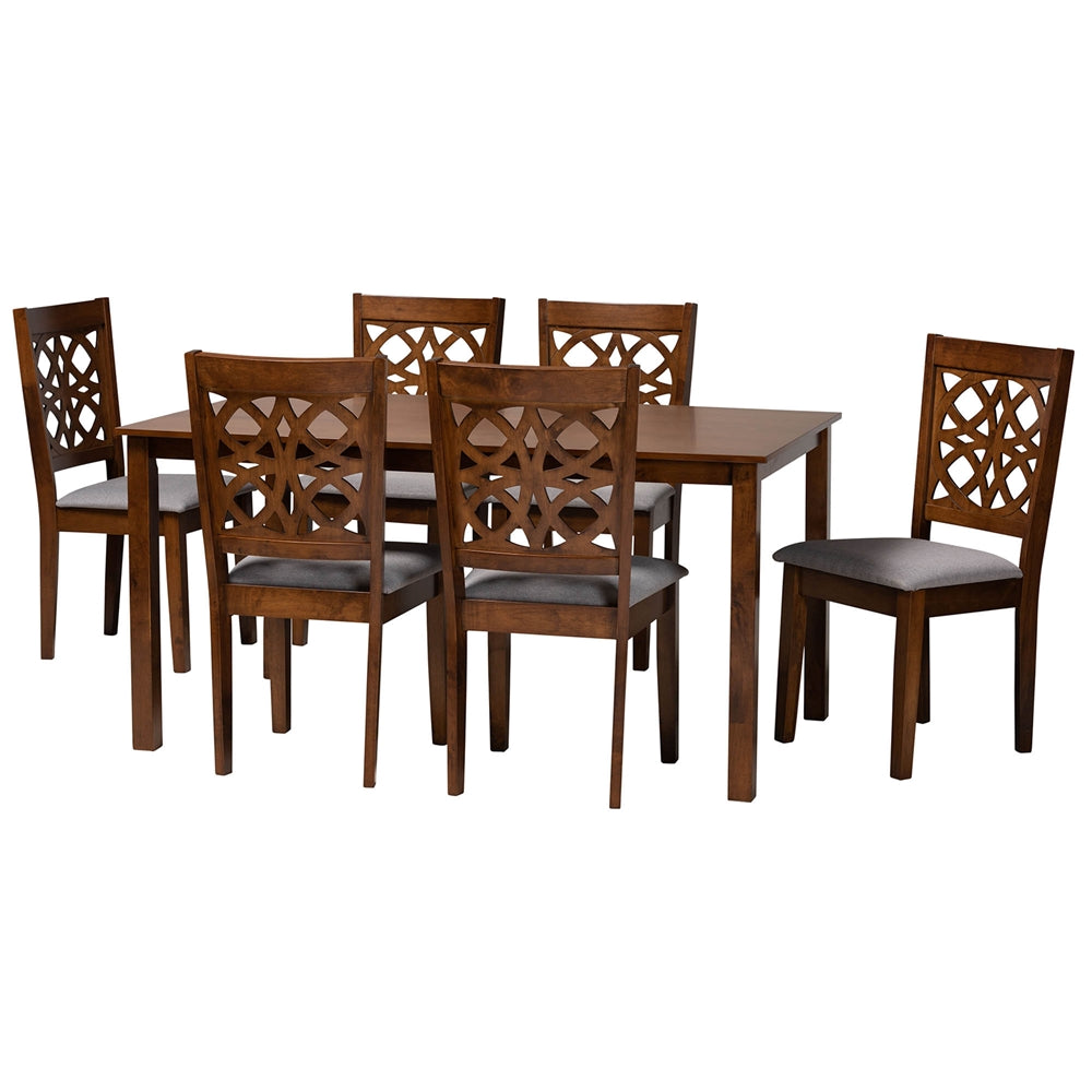 Abigail Modern Grey Fabric and Walnut Brown Finished Wood 7-Piece Dining Set