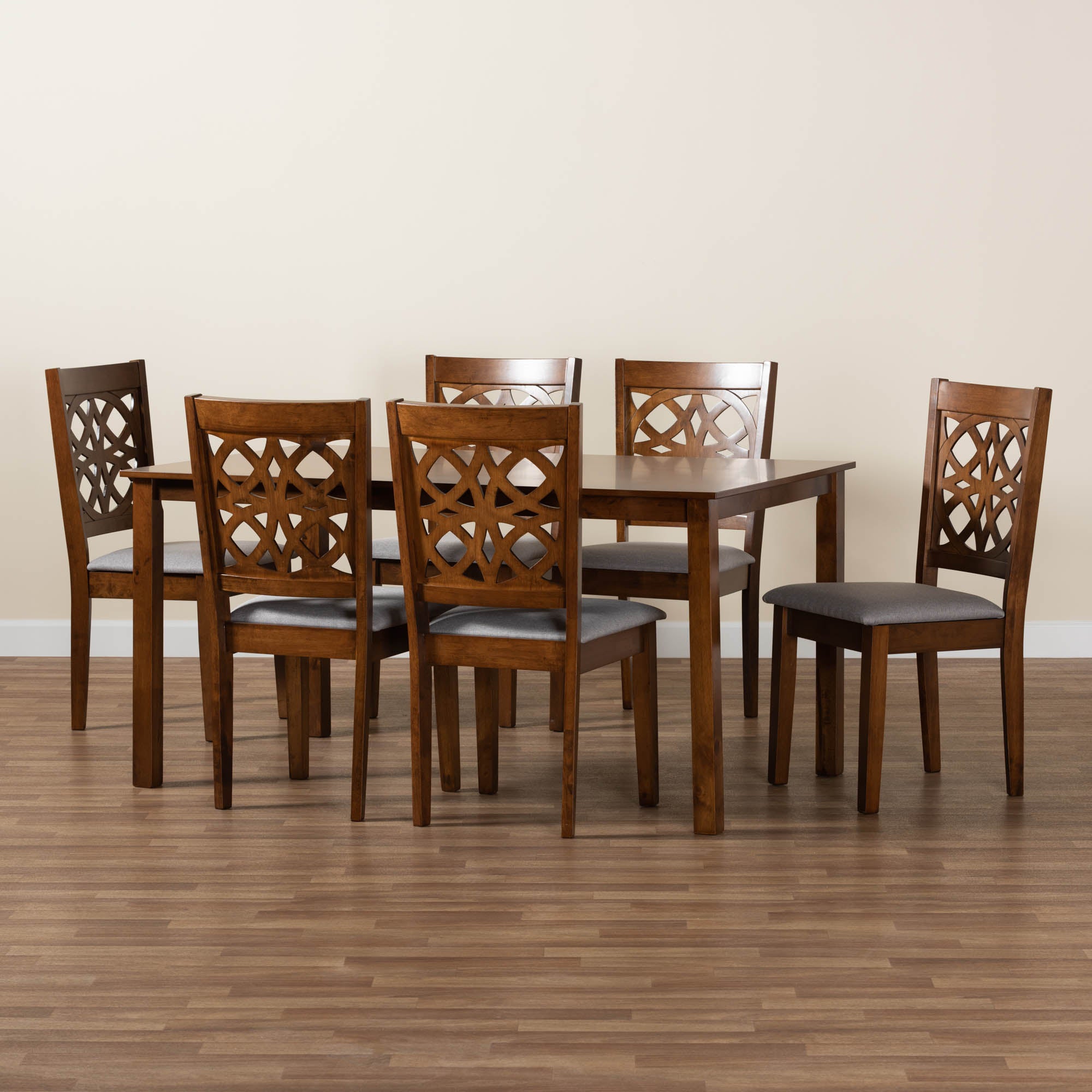 Abigail Modern Grey Fabric and Walnut Brown Finished Wood 7-Piece Dining Set