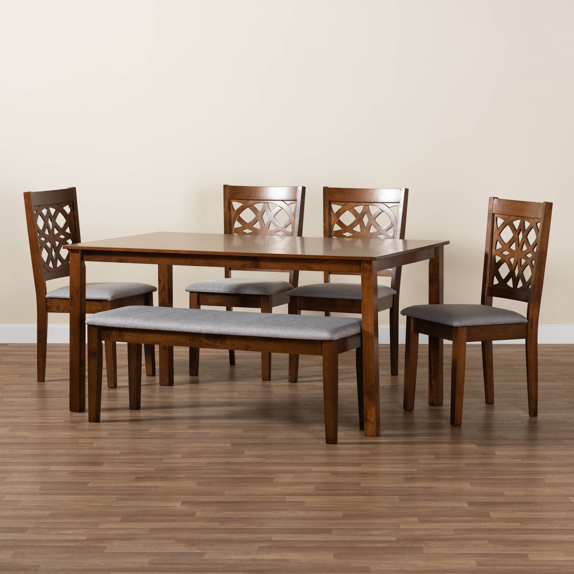Abigail Modern Grey Fabric and Walnut Brown Finished Wood 6-Piece Dining Set