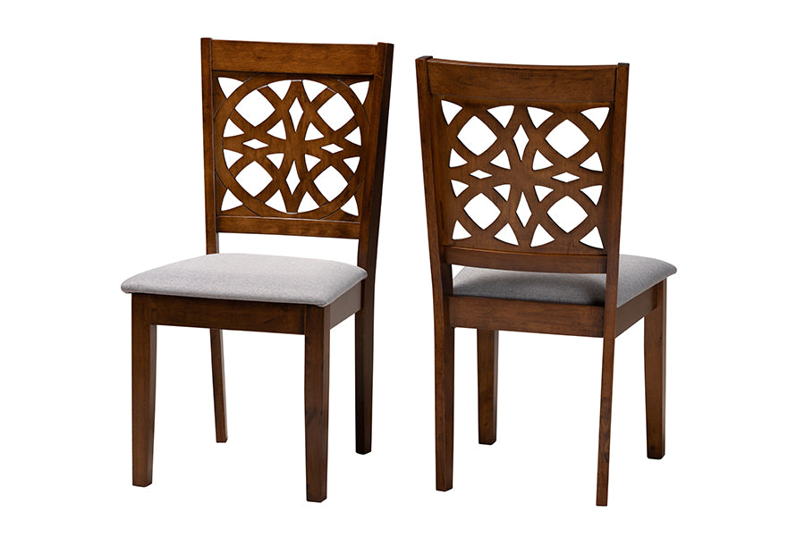 Abigail Modern Grey Fabric and Walnut Brown Finished Wood 2-Piece Dining Chair Set