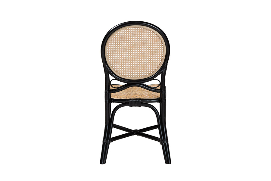 bali & pari Ayana Mid-Century Modern Two-Tone Black and Natural Brown Rattan Dining Chair