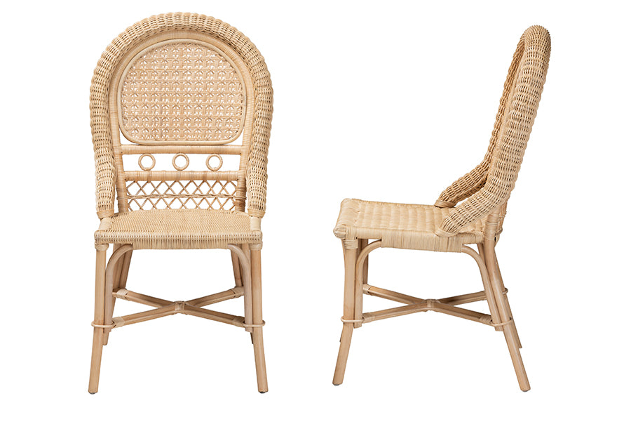 bali & pari Jelita Modern Bohemian Natural Brown Rattan 2-Piece Dining Chair Set