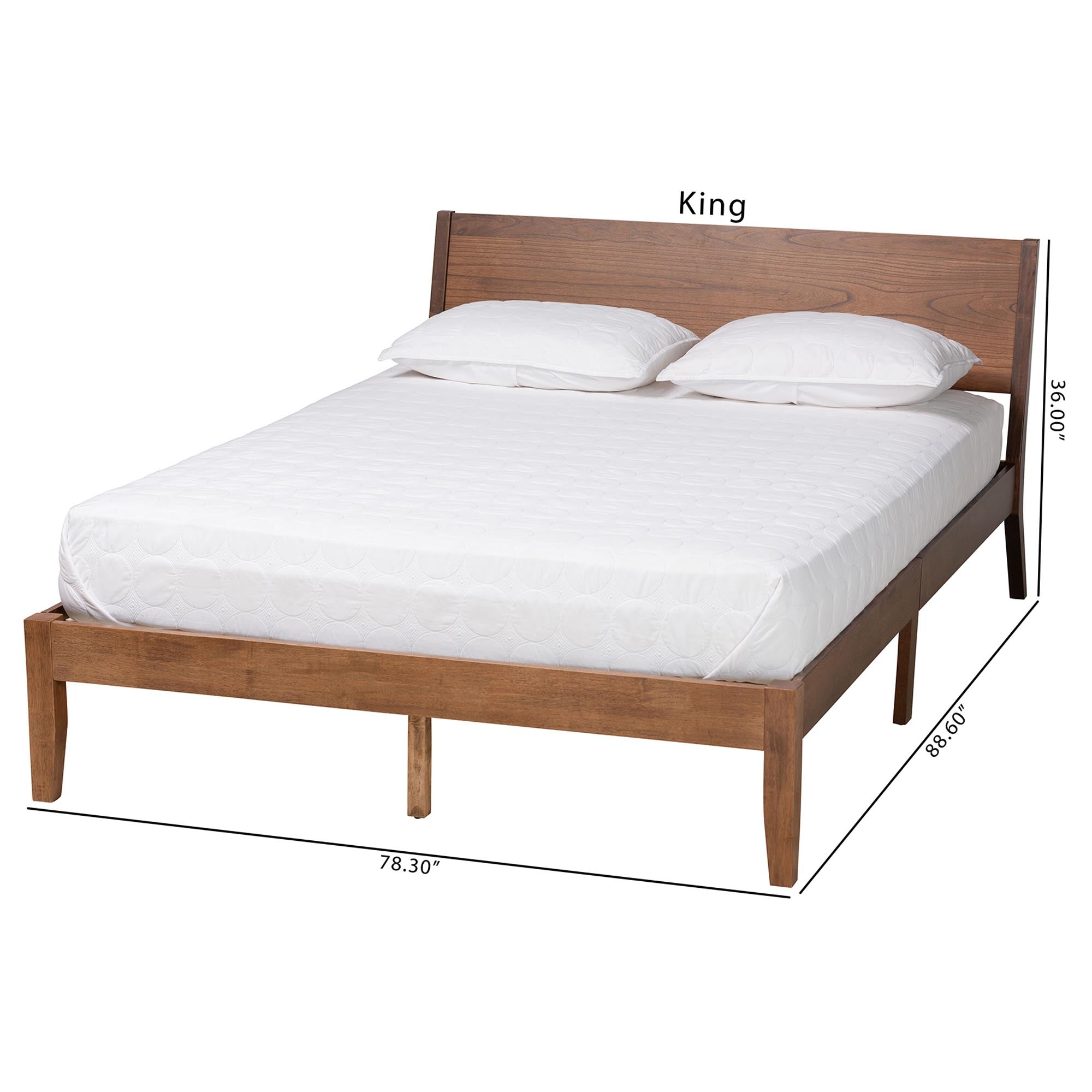 Devona King Size Mid-Century Platform Bed – Walnut Brown Wood with Wingback Headboard