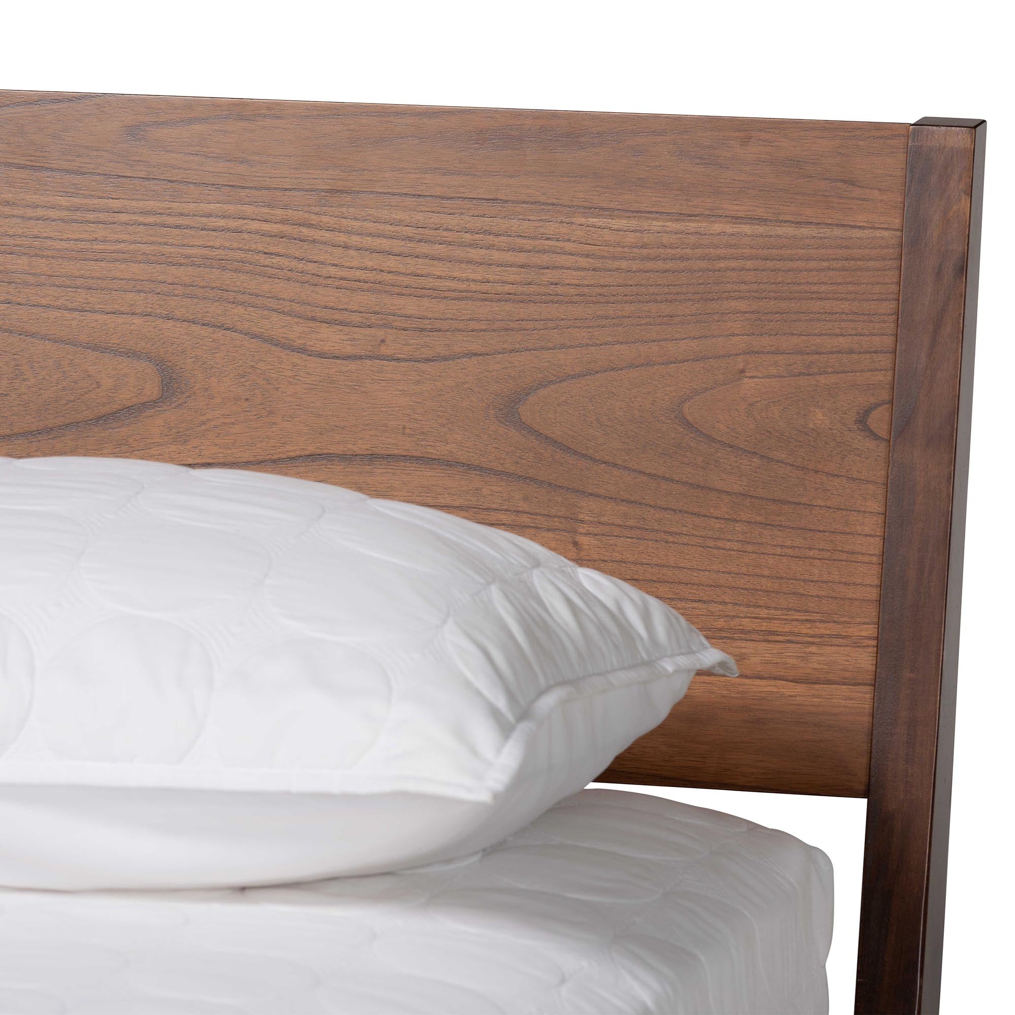 Mckinley Queen Platform Bed Mid-Century Modern Walnut Wood Frame