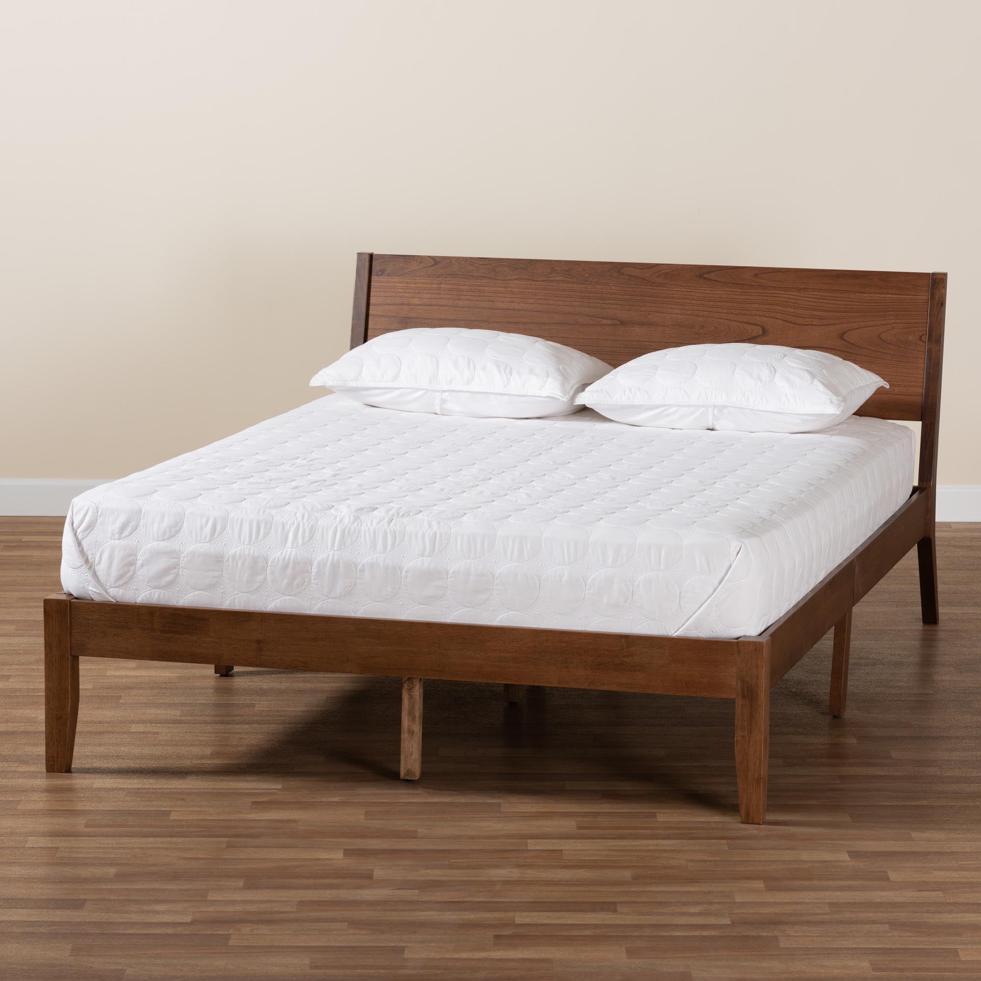 Mckinley Queen Platform Bed Mid-Century Modern Walnut Wood Frame