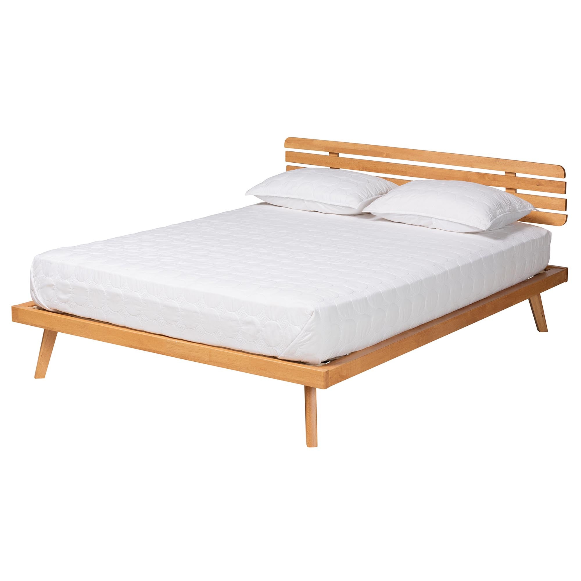 Carlin Queen Wood Slat Platform Bed Modern Japandi Rustic Brown Headboard