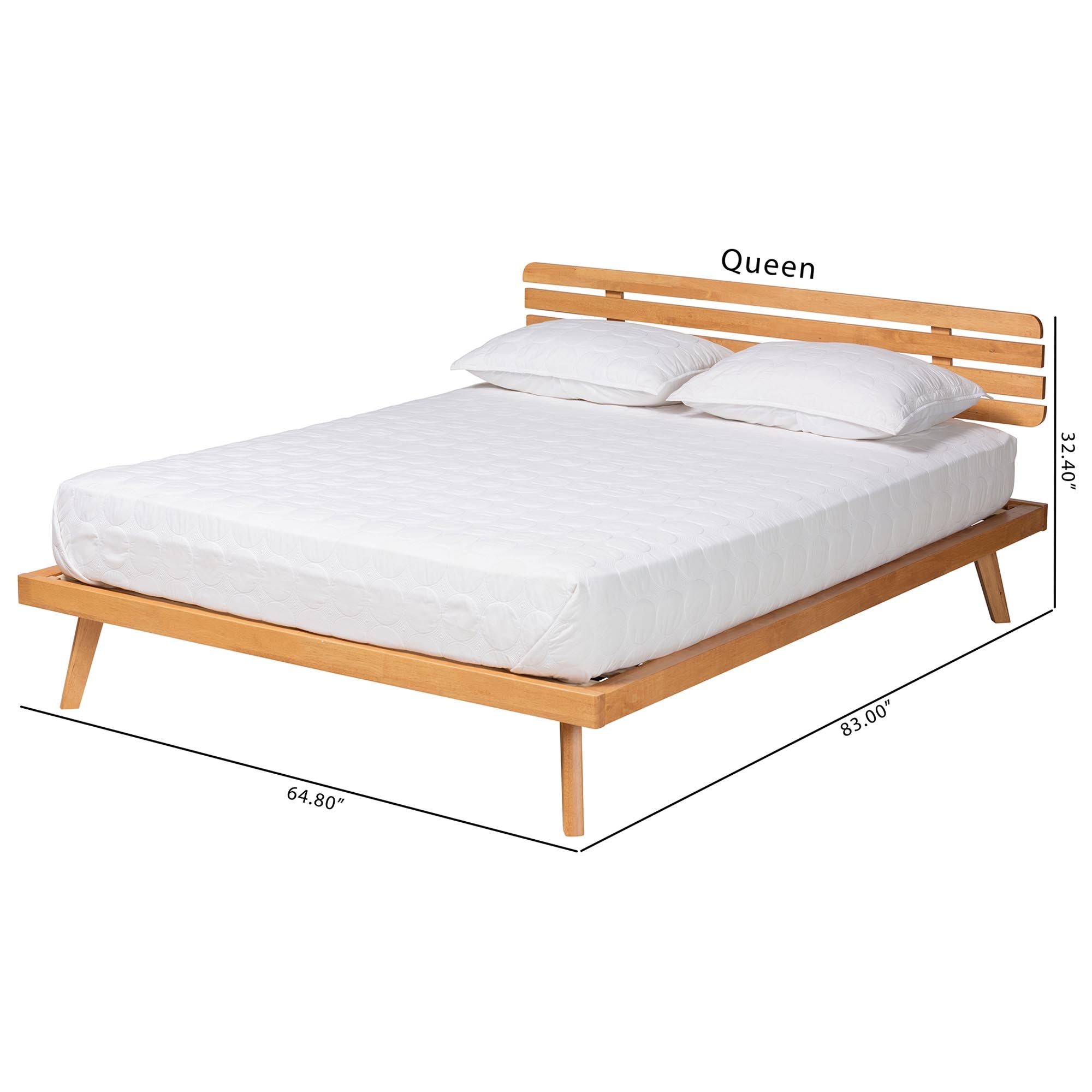 Carlin Queen Wood Slat Platform Bed – Modern Japandi Rustic Brown Headboard