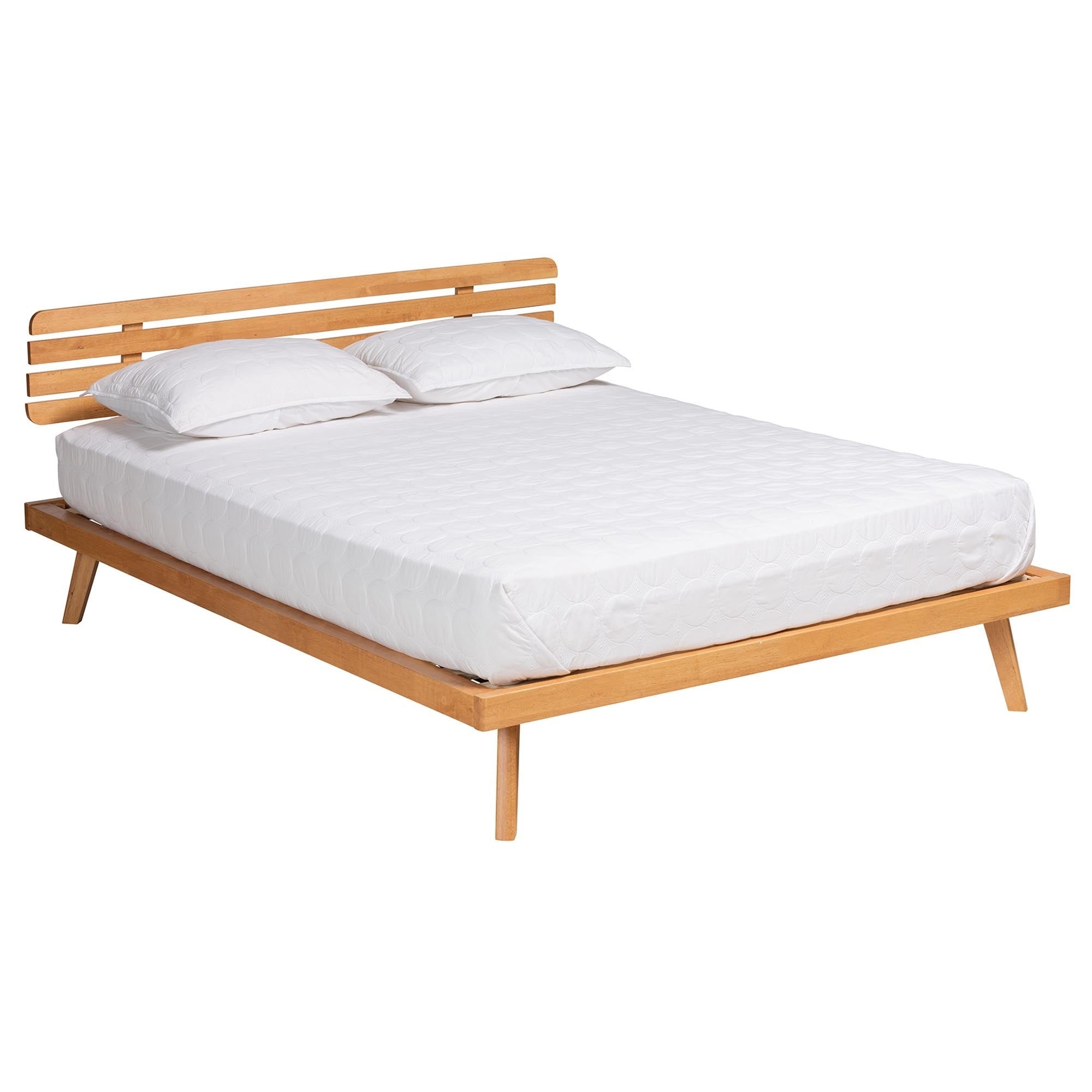 Carlin Queen Wood Slat Platform Bed – Modern Japandi Rustic Brown Headboard