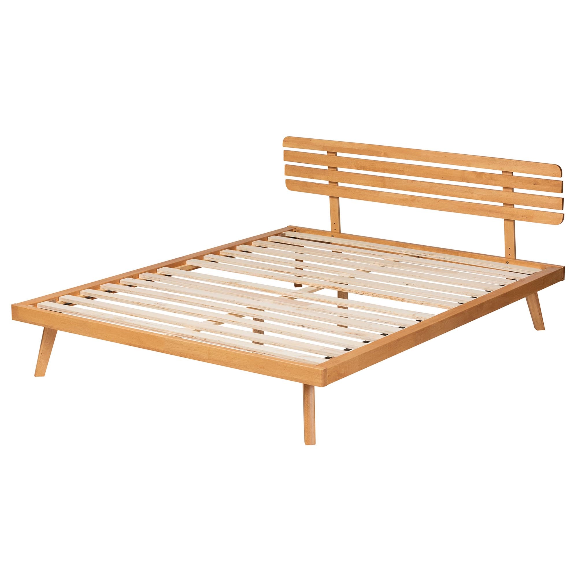 Carlin Queen Wood Slat Platform Bed Modern Japandi Rustic Brown Headboard