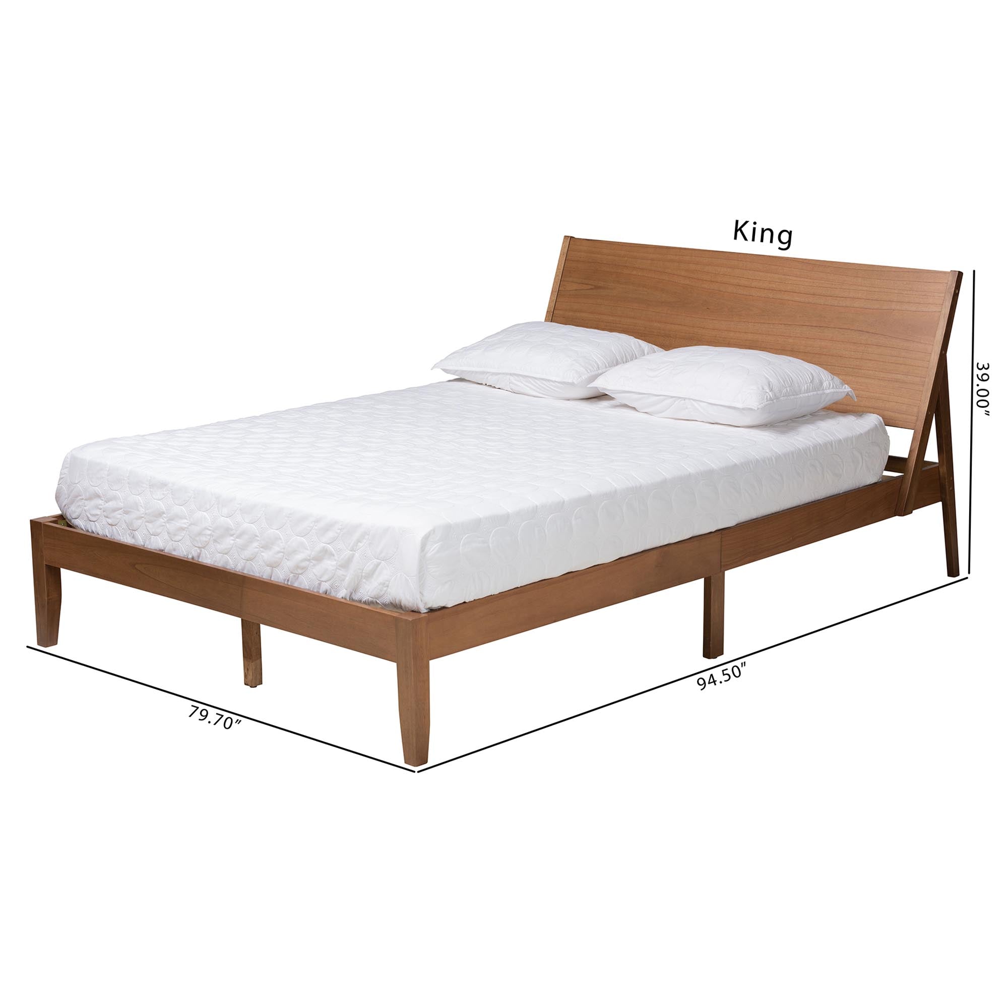 Gretchen King Rubberwood Mid-Century Platform Bed – Angled Headboard Design