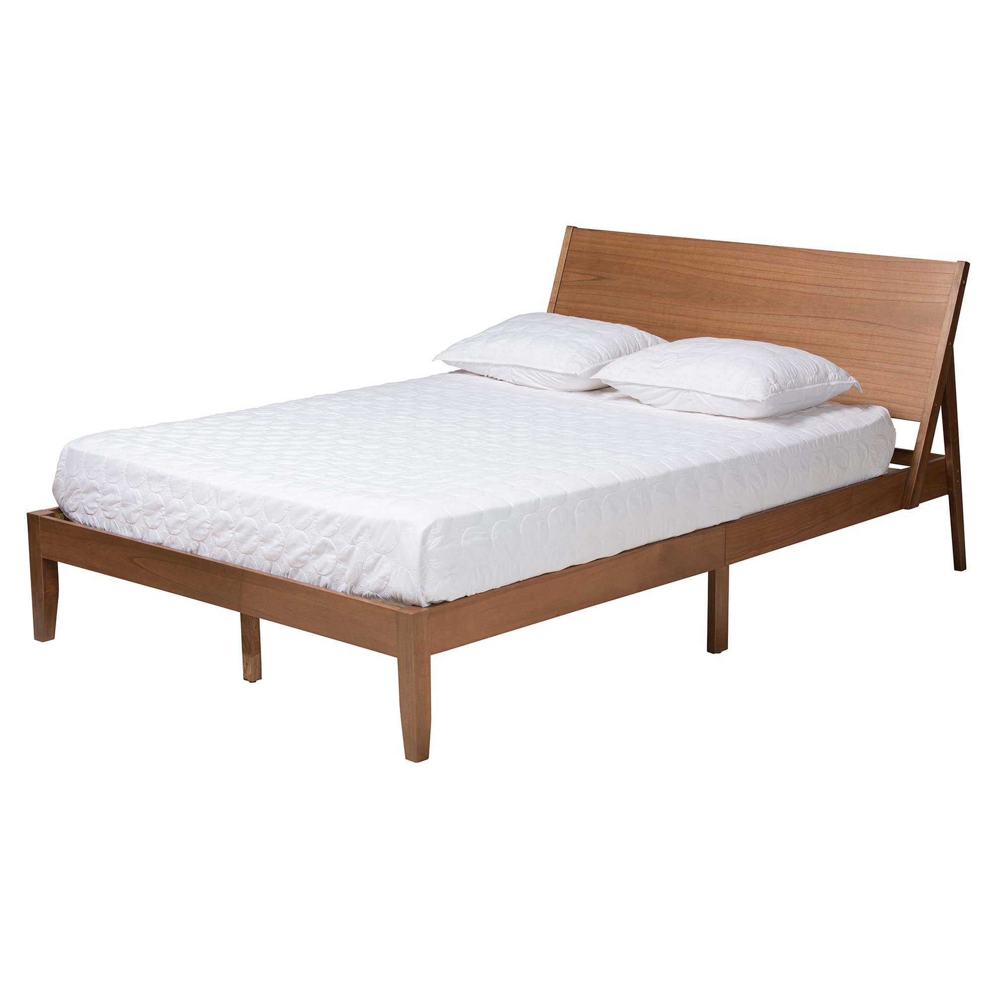 Gretchen King Rubberwood Mid-Century Platform Bed – Angled Headboard Design
