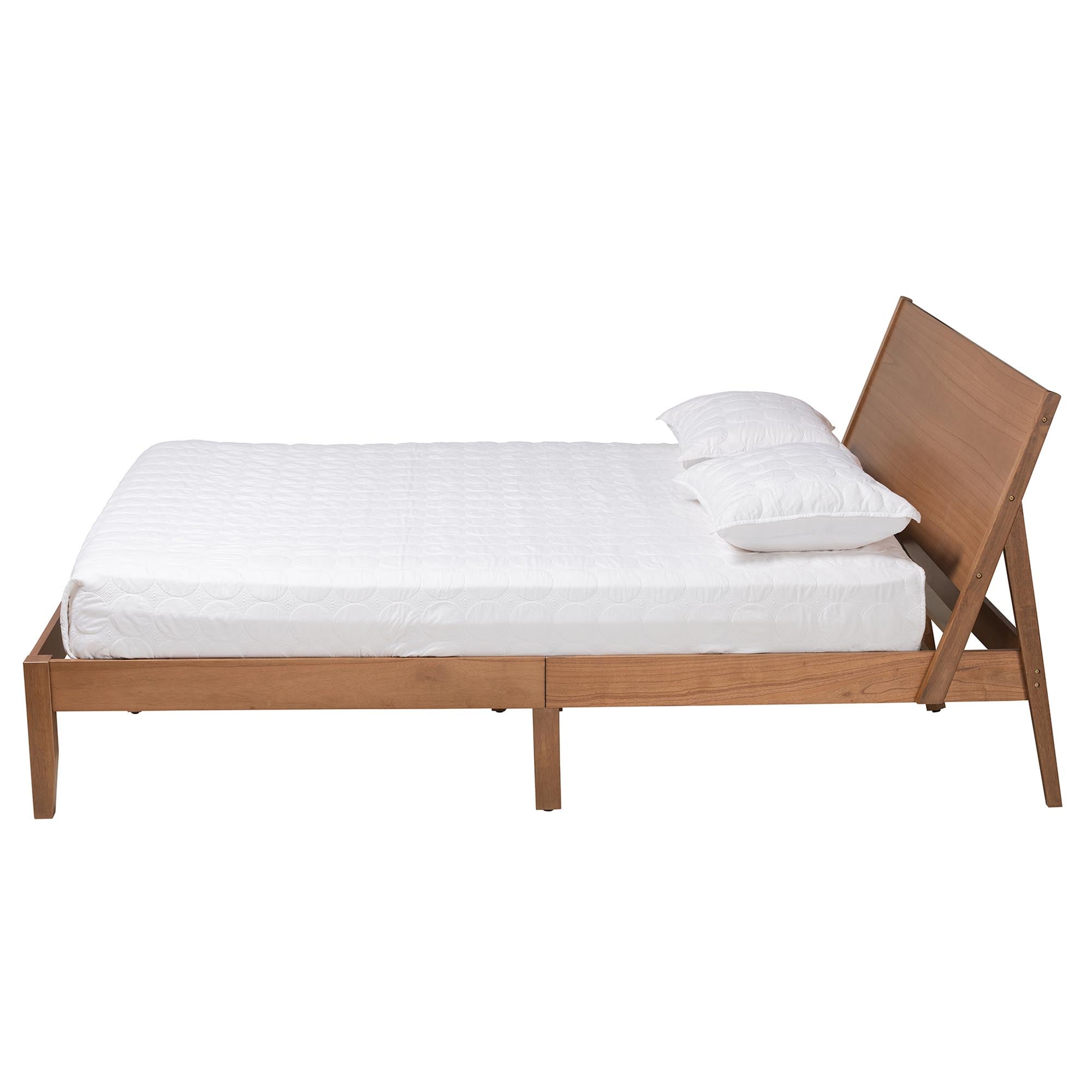 Gretchen King Rubberwood Mid-Century Platform Bed – Angled Headboard Design