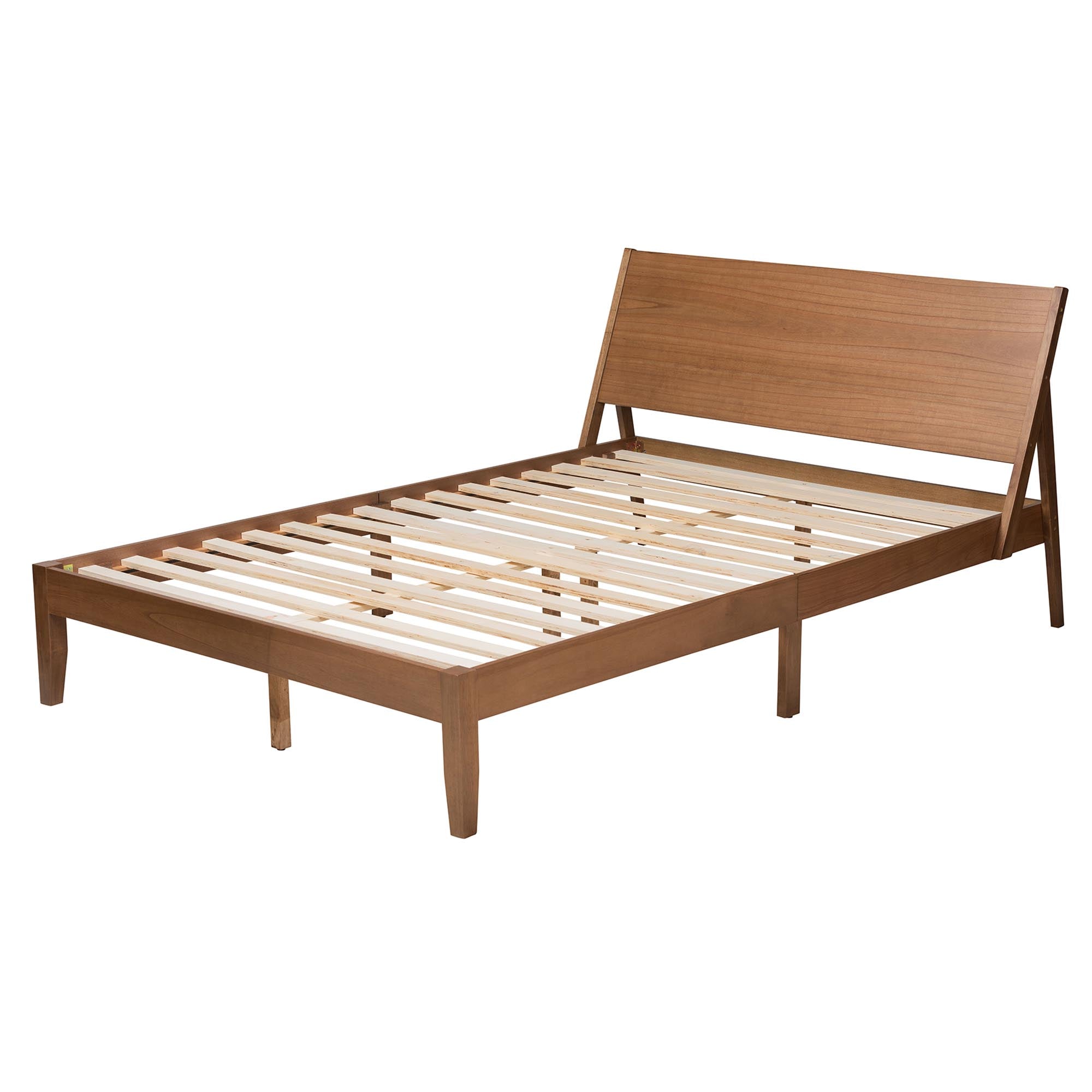 Gretchen King Rubberwood Mid-Century Platform Bed – Angled Headboard Design