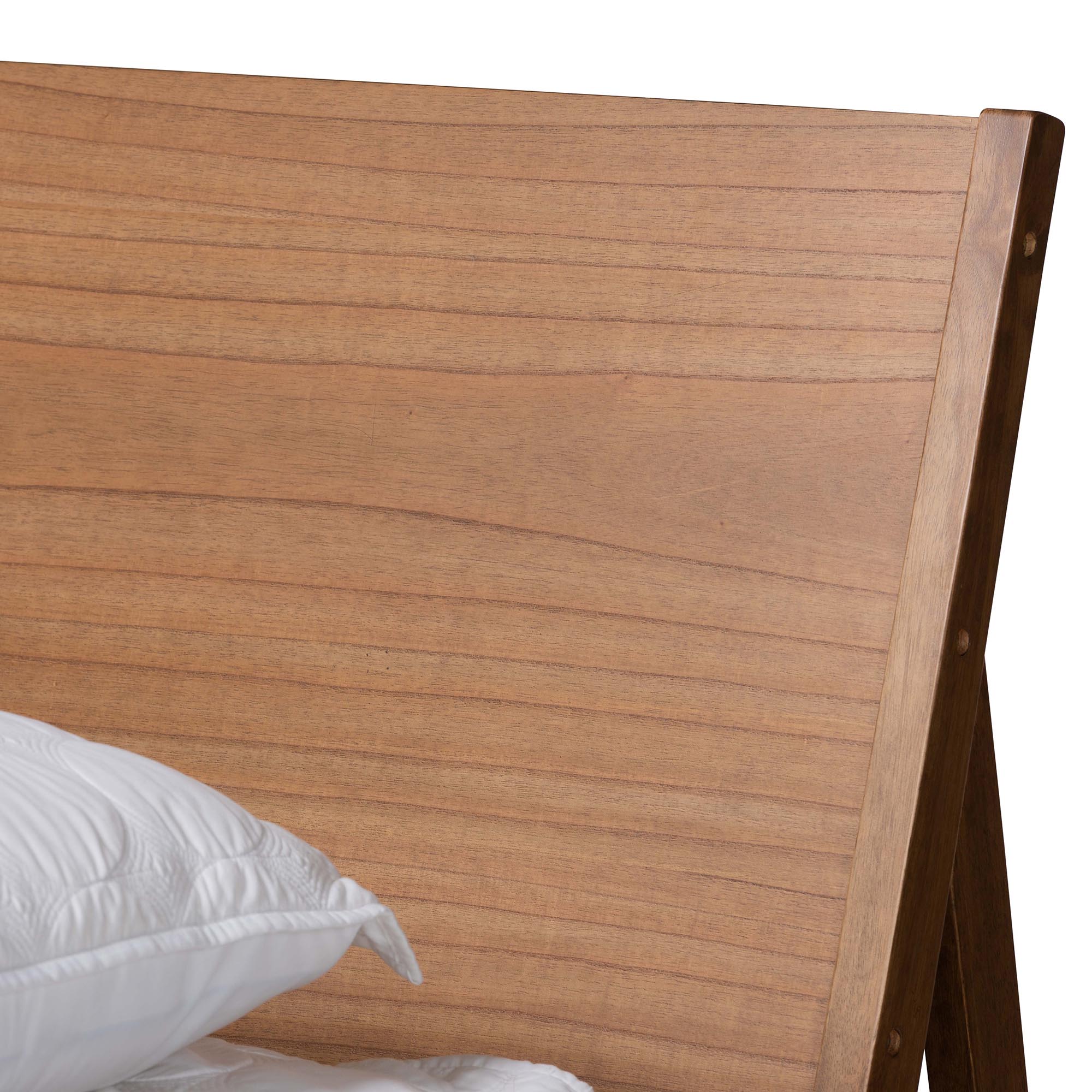 Gretchen King Rubberwood Mid-Century Platform Bed – Angled Headboard Design