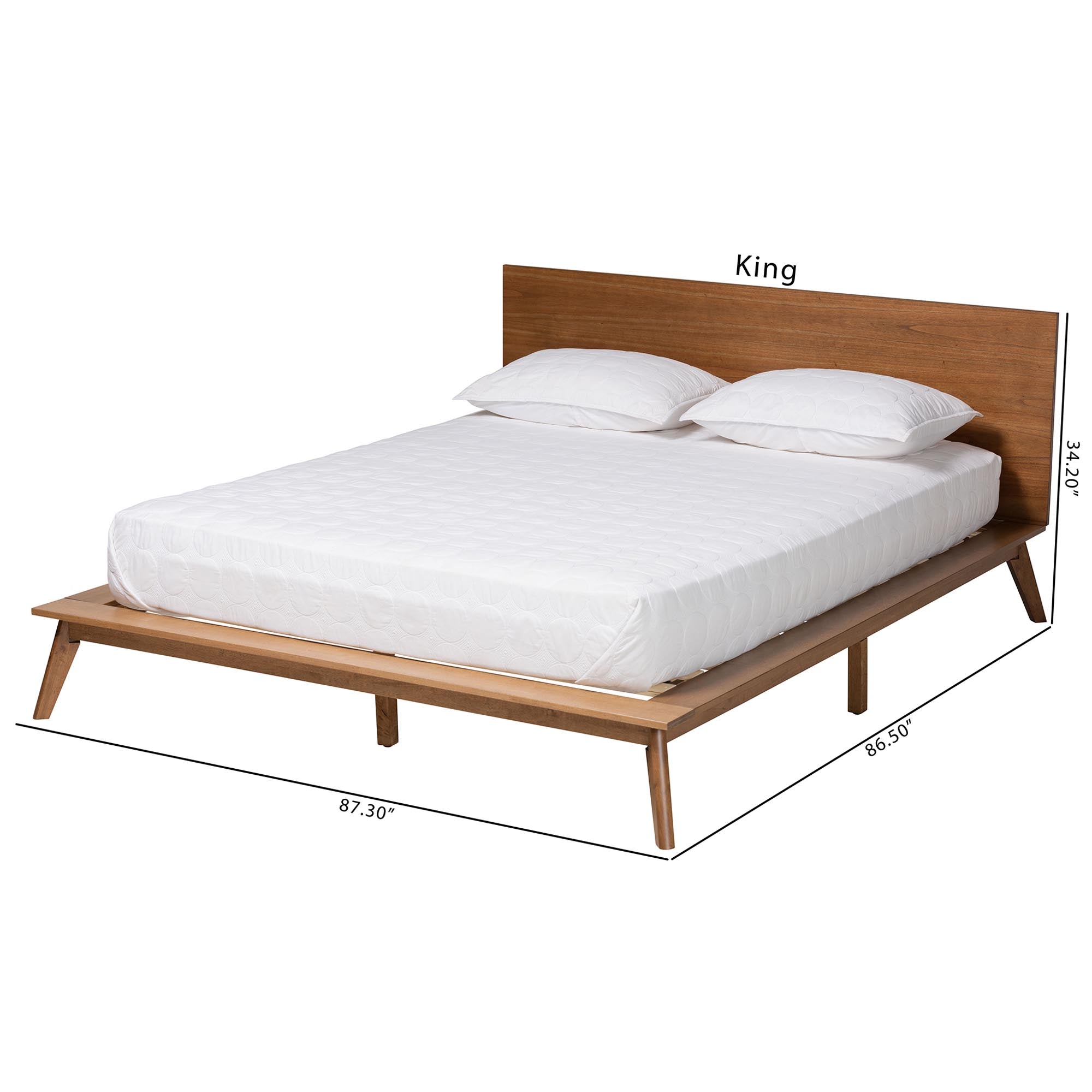 Sinclaire King Mid-Century Modern Walnut Platform Bed – Wood Slat Support