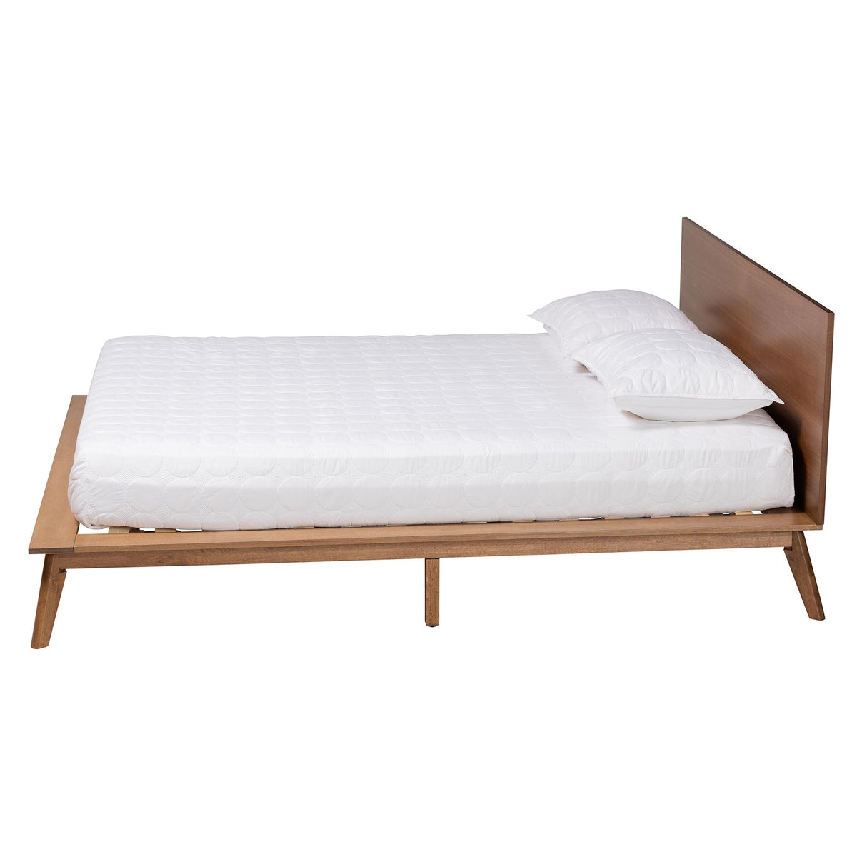 Lester Queen Walnut Brown Platform Bed Mid-Century Modern Low Profile Frame