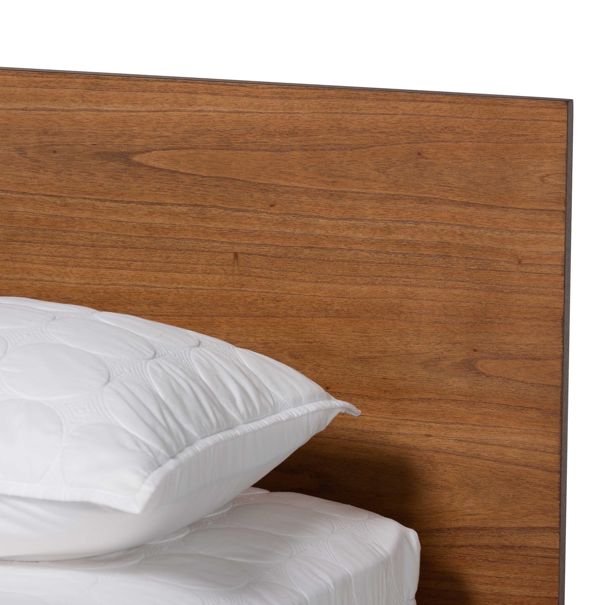 Lester Queen Walnut Brown Platform Bed – Mid-Century Modern Low Profile Frame