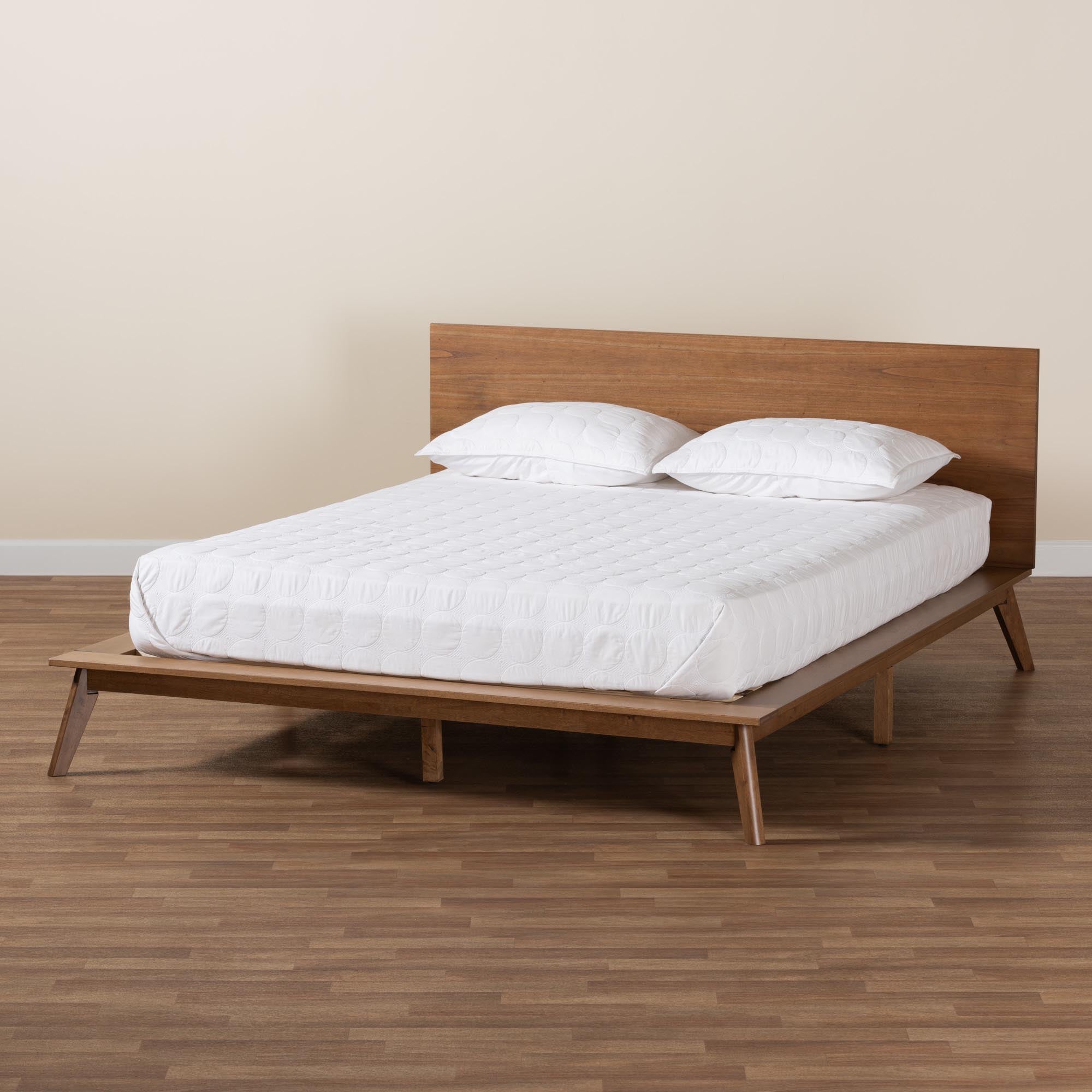 Lester Queen Walnut Brown Platform Bed – Mid-Century Modern Low Profile Frame