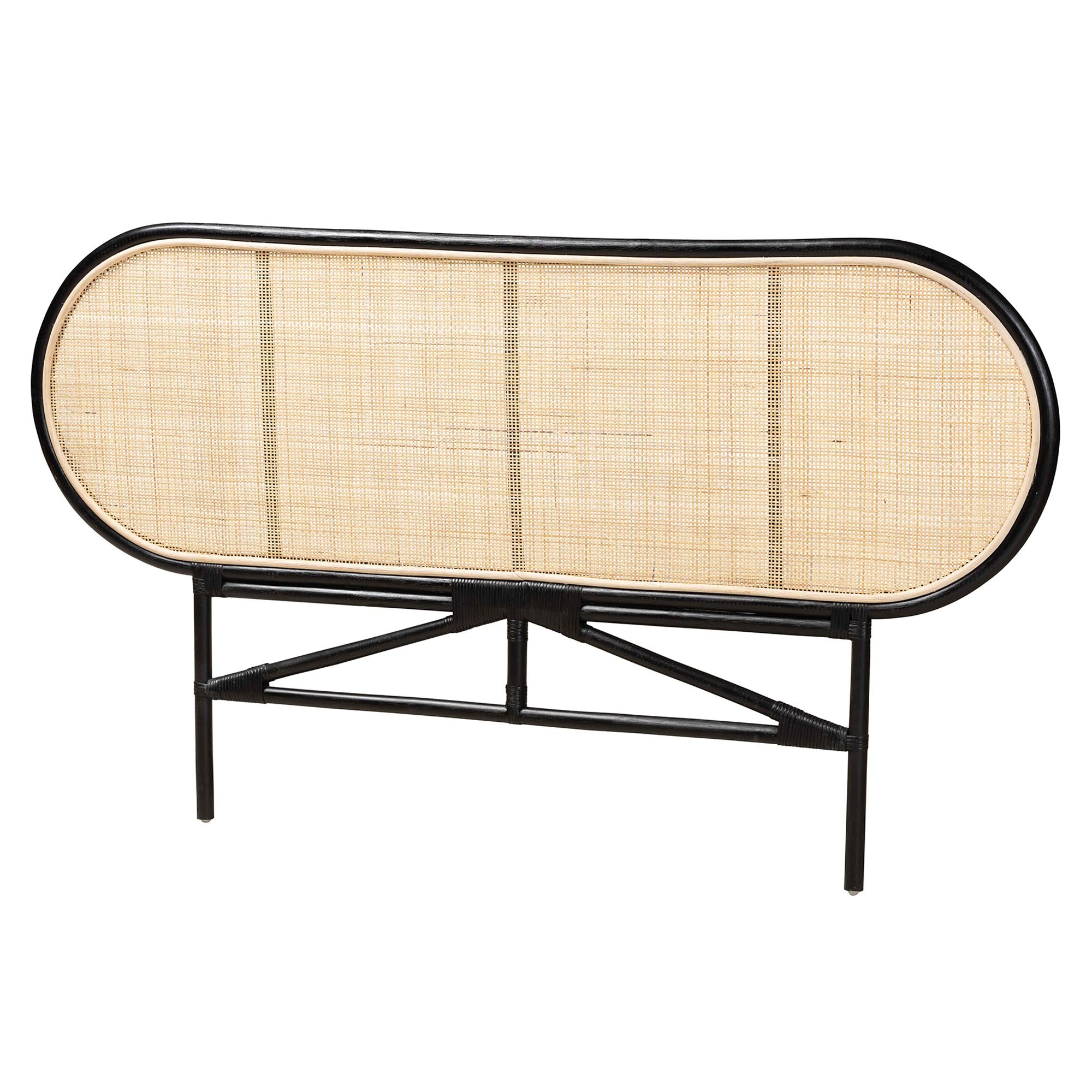 bali & pari Reegan Modern Bohemian Two-Tone Black and Natural Brown Rattan Queen Size Standalone Headboard