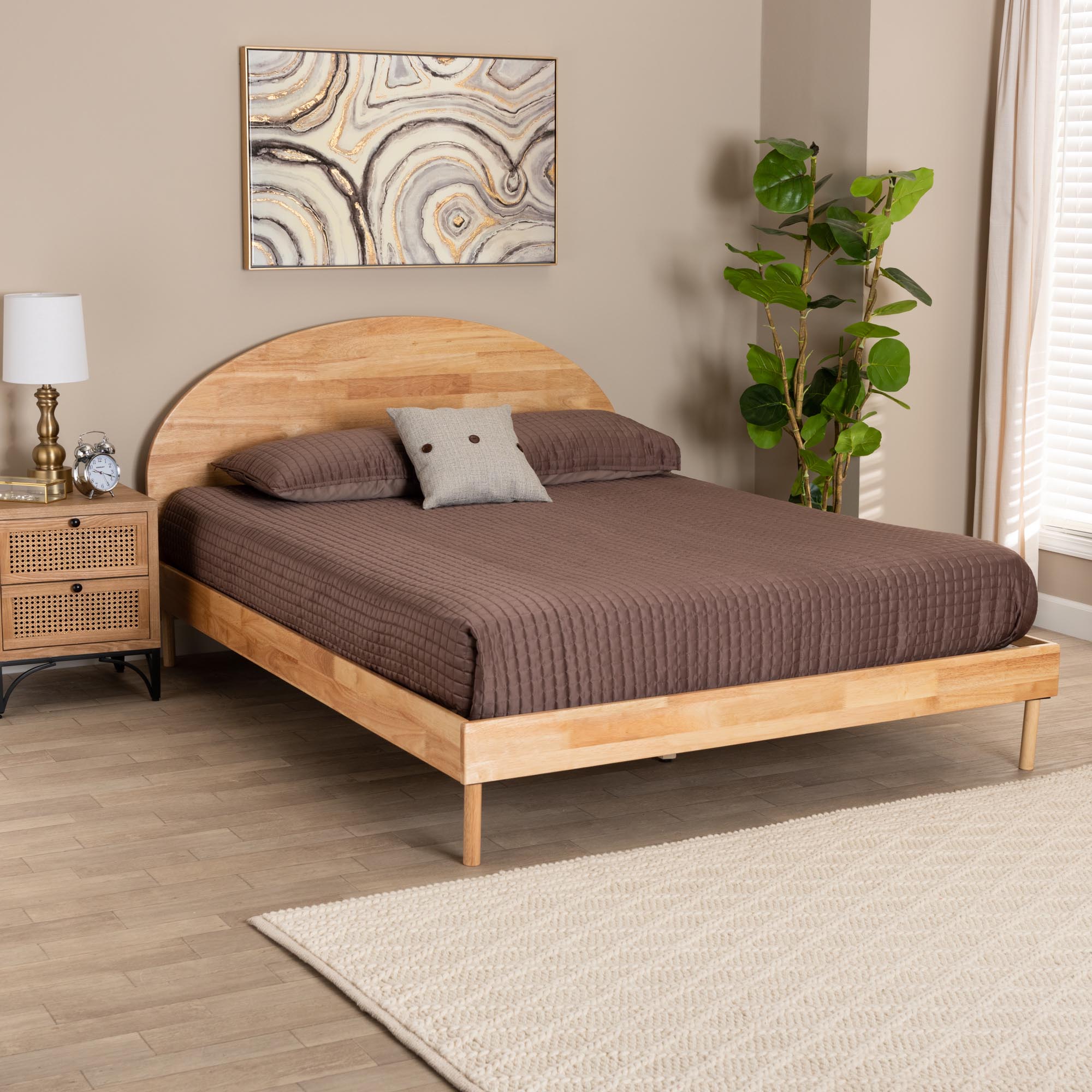 Afton Queen Wood Platform Bed – Japandi Style with Slat Support No Box Spring