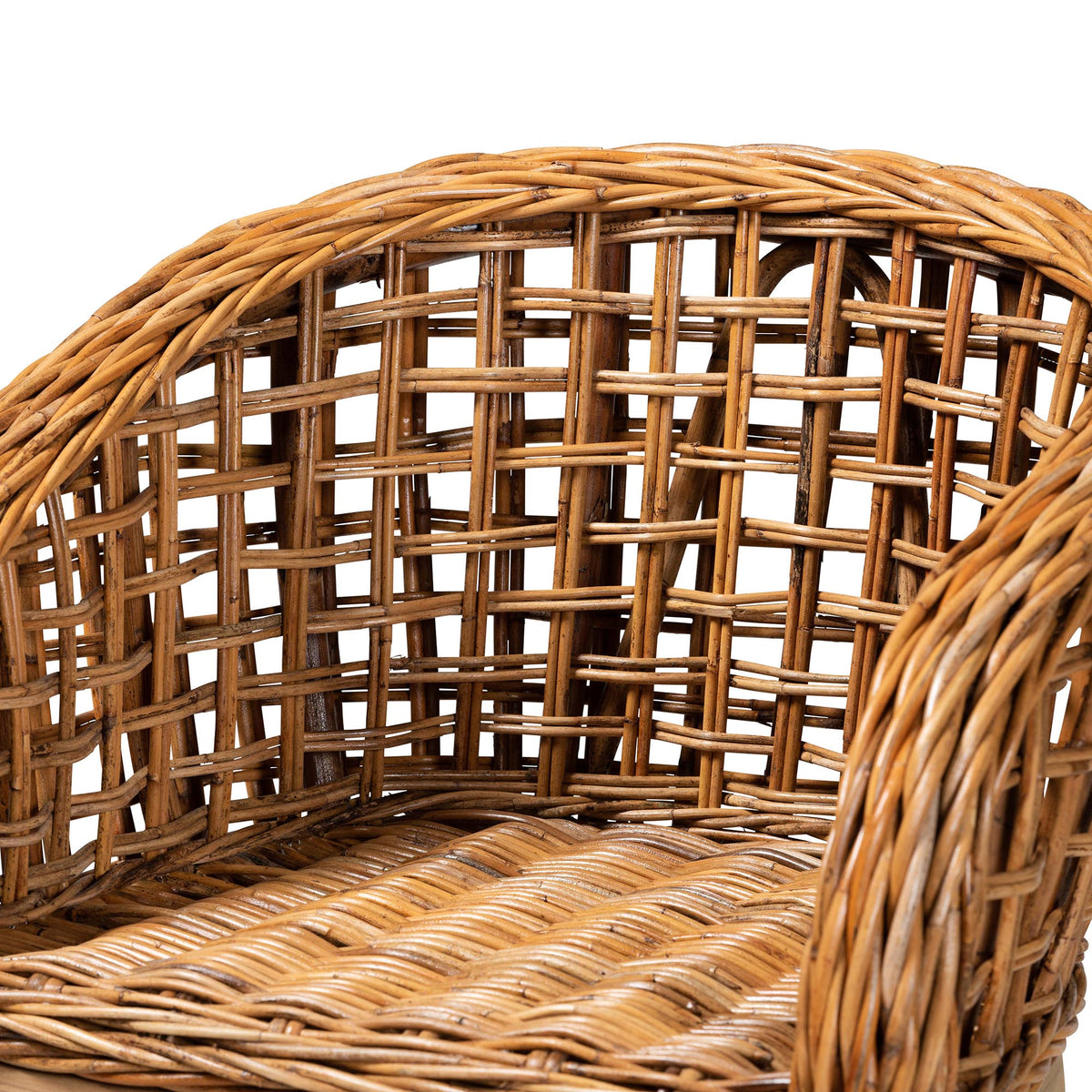 Mario Modern Bohemian Natural Brown Finished Teak Wood and Rattan 2-Piece Counter Stool Set