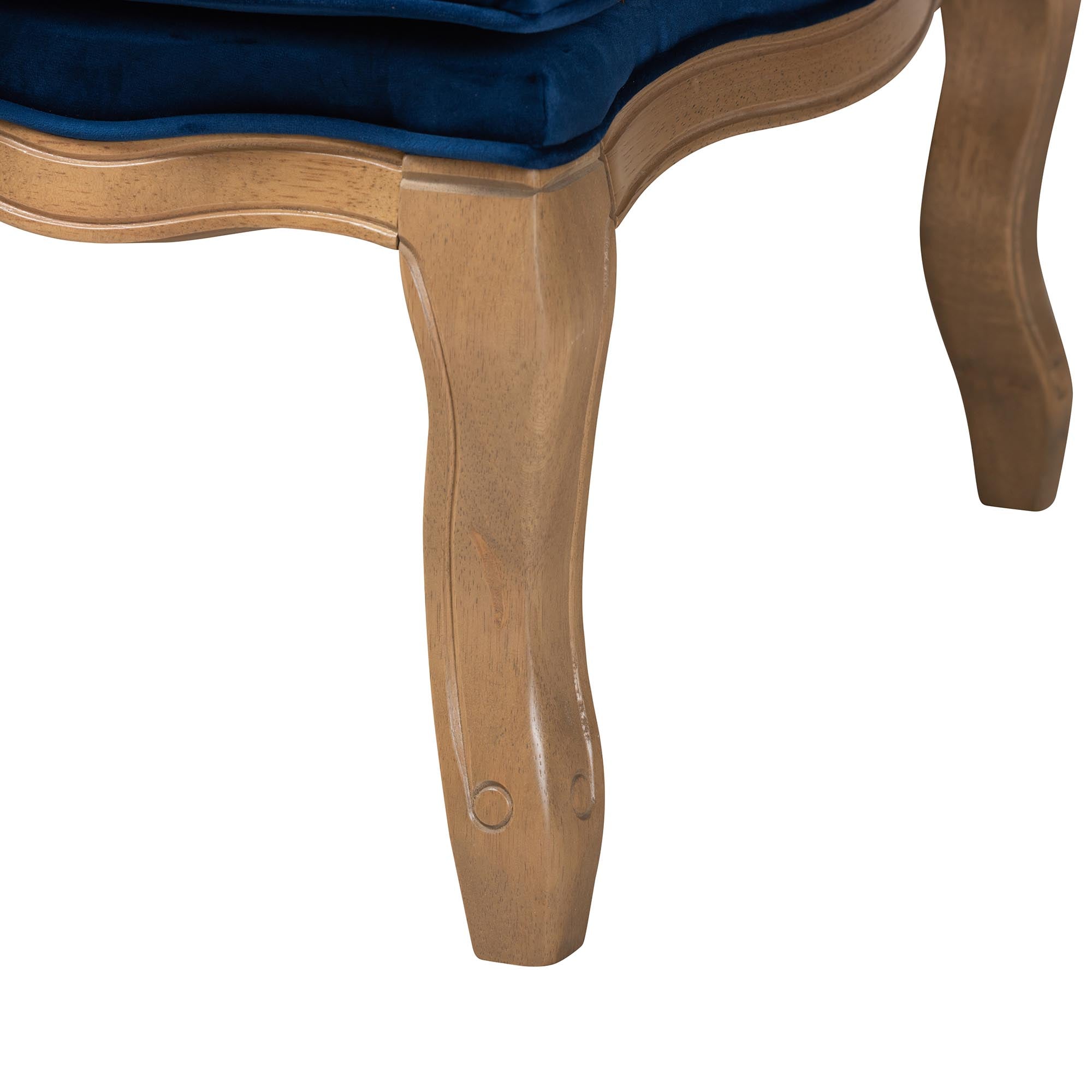 Jules Traditional Navy Blue Fabric and French Oak Brown Finished Wood Accent Chair