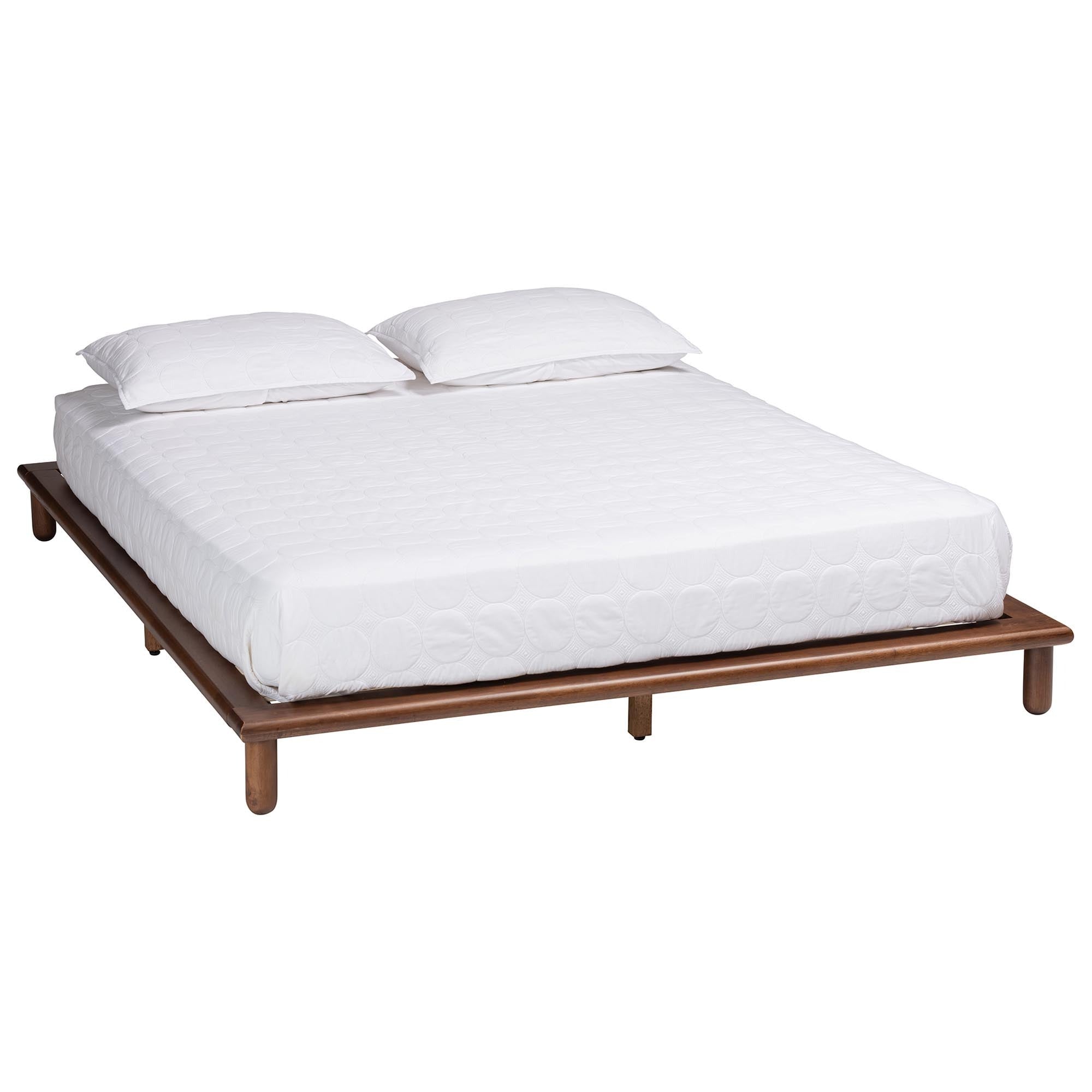 Enid Queen Size Mid-Century Modern Platform Bed – Walnut Brown Wood Frame