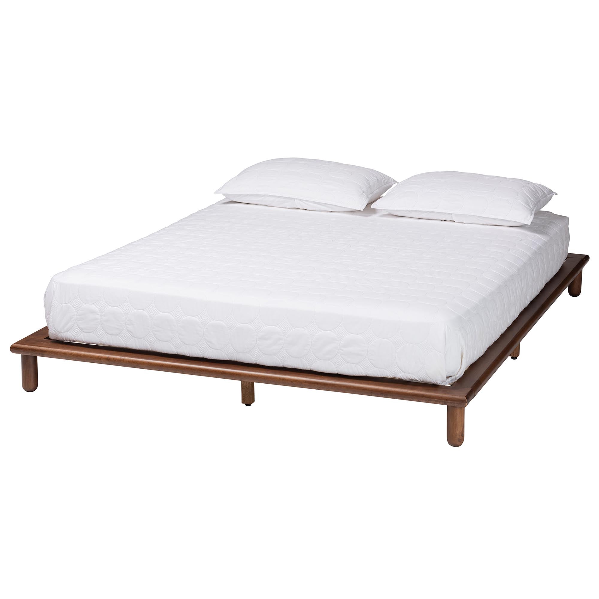 Zola King Size Mid-Century Platform Bed – Walnut Brown Wood Frame with Slats