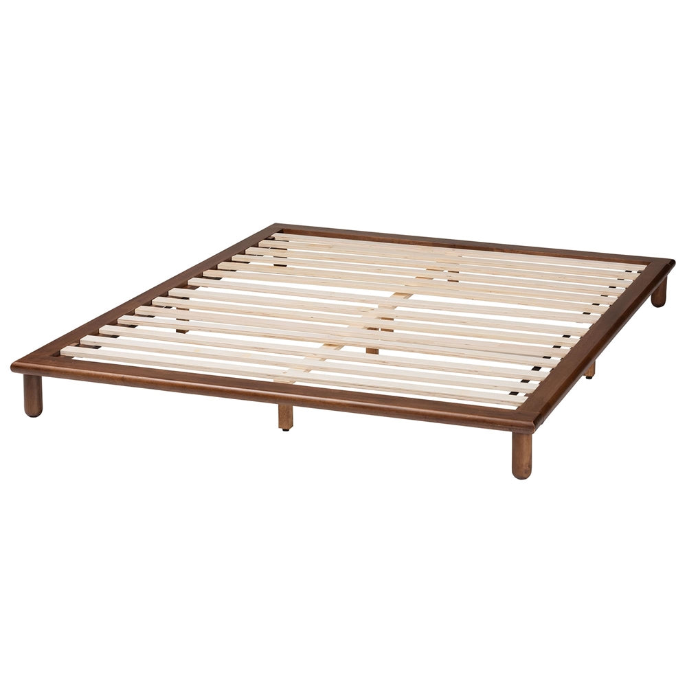 Zola King Size Mid-Century Platform Bed – Walnut Brown Wood Frame with Slats