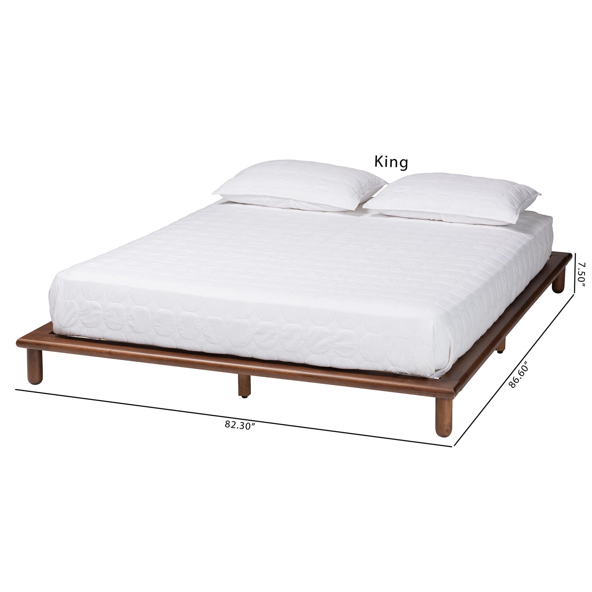 Zola King Size Mid-Century Platform Bed – Walnut Brown Wood Frame with Slats