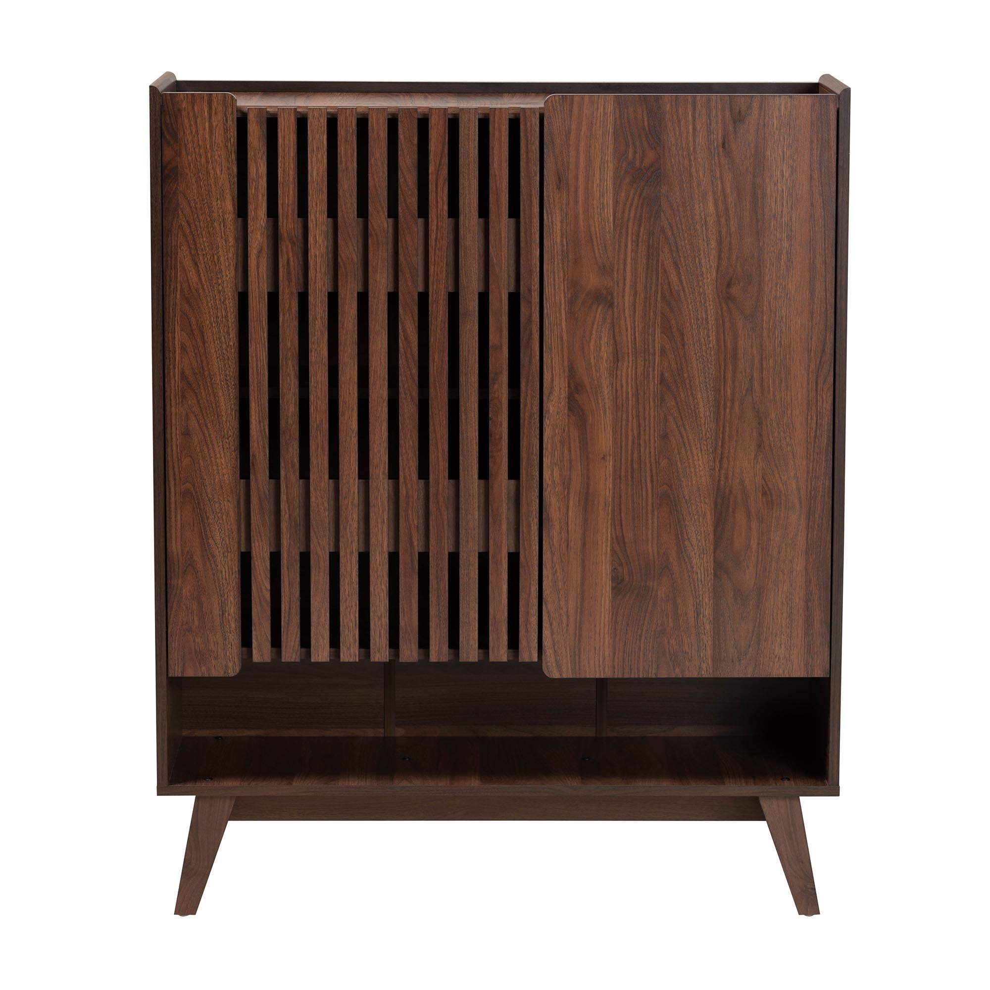 Paricia Mid-Century Modern Walnut Brown Finished Wood Shoe Cabinet
