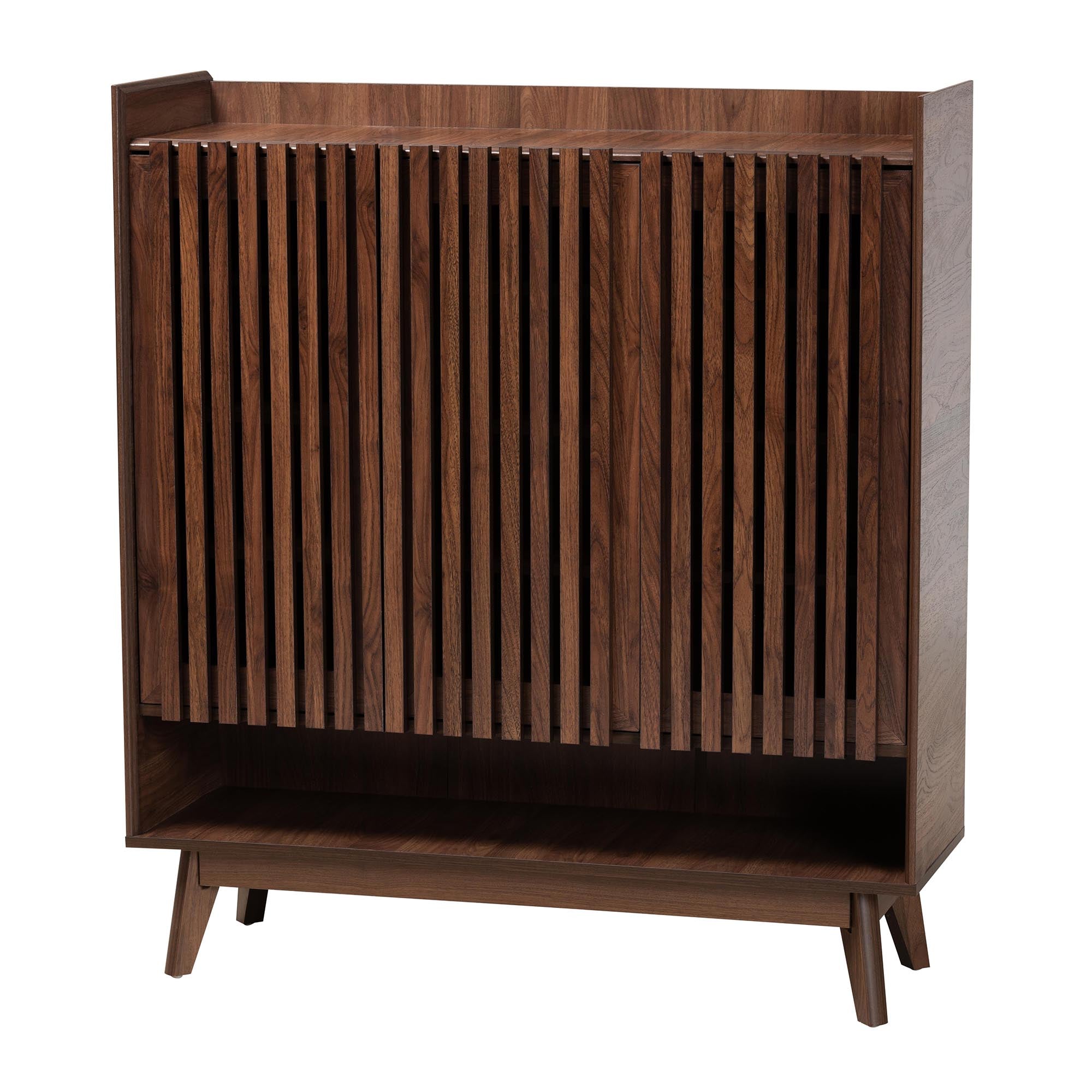 Baxton Studio Delaire Mid-Century Modern Walnut Brown Finished Wood Shoe Cabinet