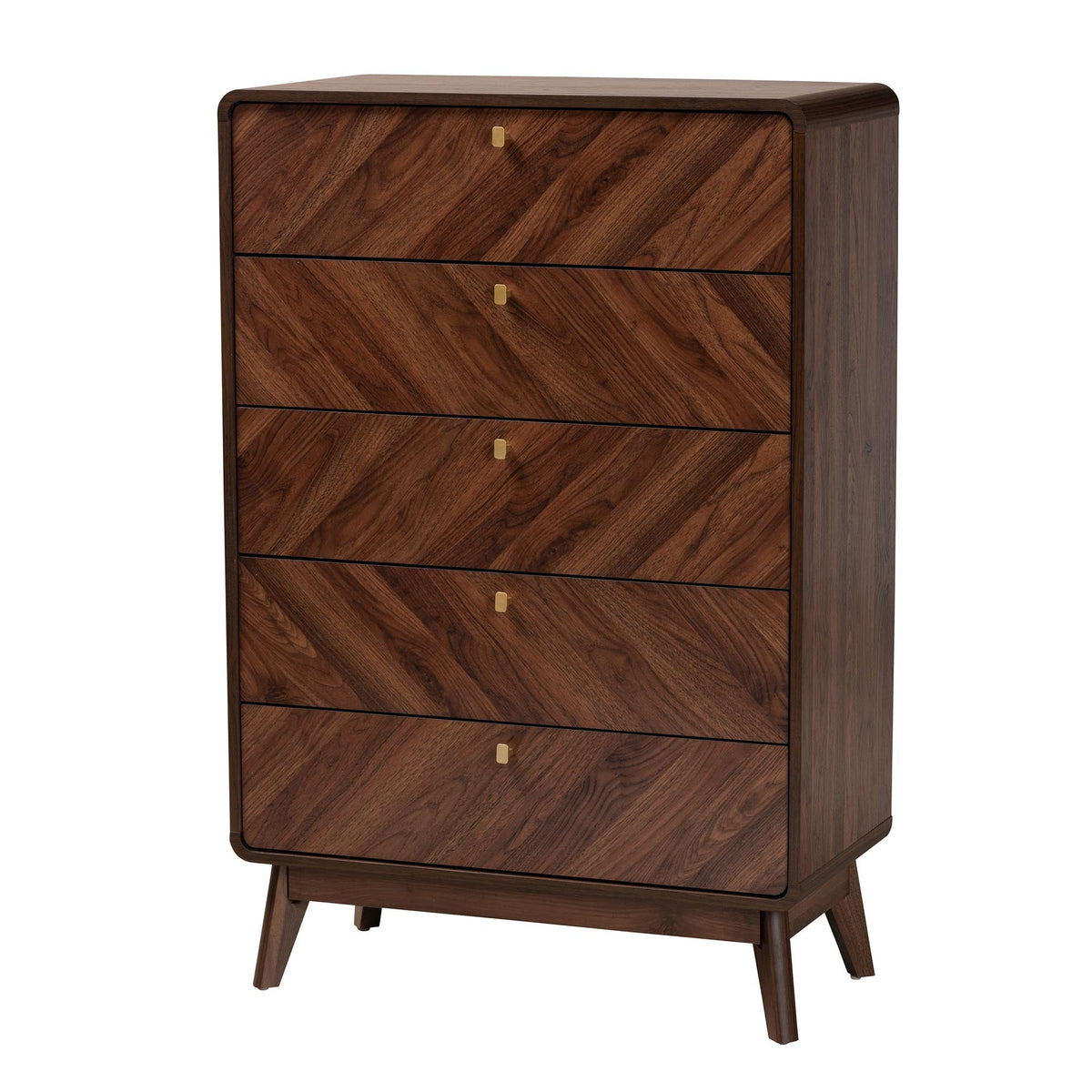 Markell Mid-Century Modern Transitional Walnut Brown Finished Wood 5-Drawer Storage Chest