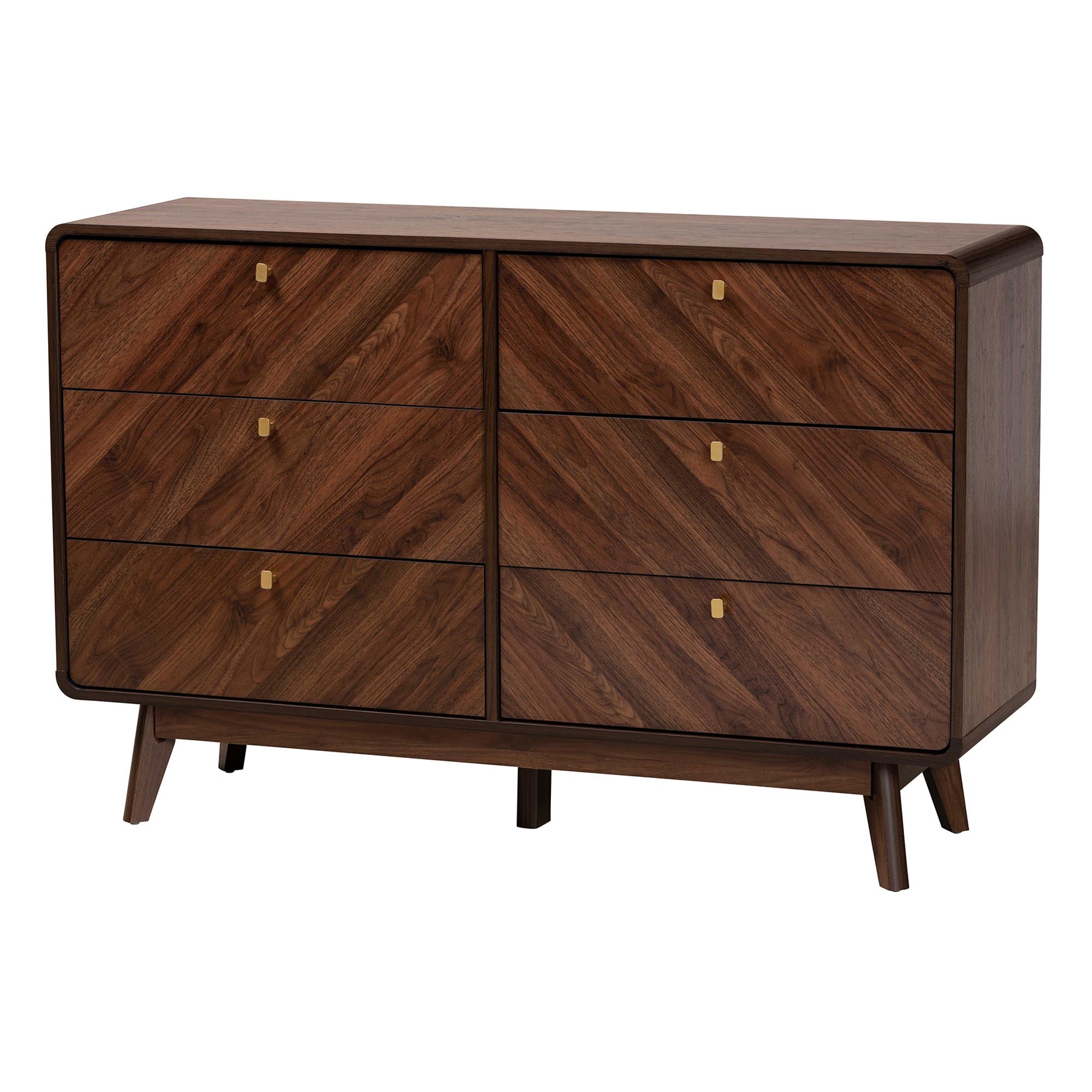 Baxton Studio Markell Mid-Century Modern Transitional Walnut Brown Finished Wood 6-Drawer Dresser