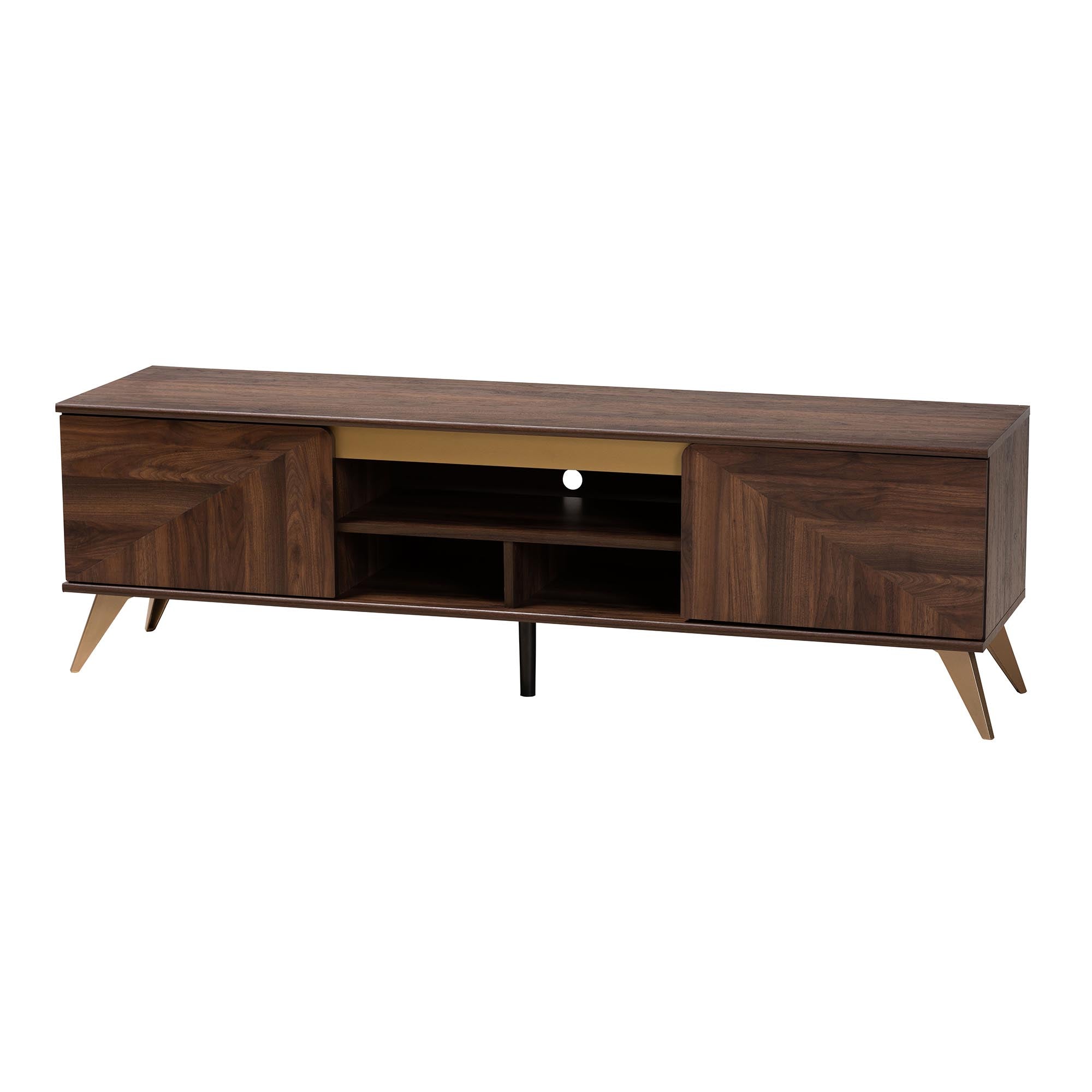 Baxton Studio Graceland Mid-Century Modern Transitional Walnut Brown Finished Wood 2-Door TV Stand