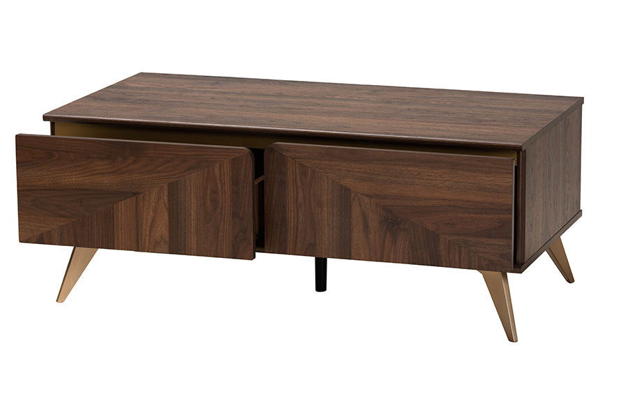 Graceland Mid-Century Modern Transitional Walnut Brown Finished Wood 2-Drawer Coffee Table