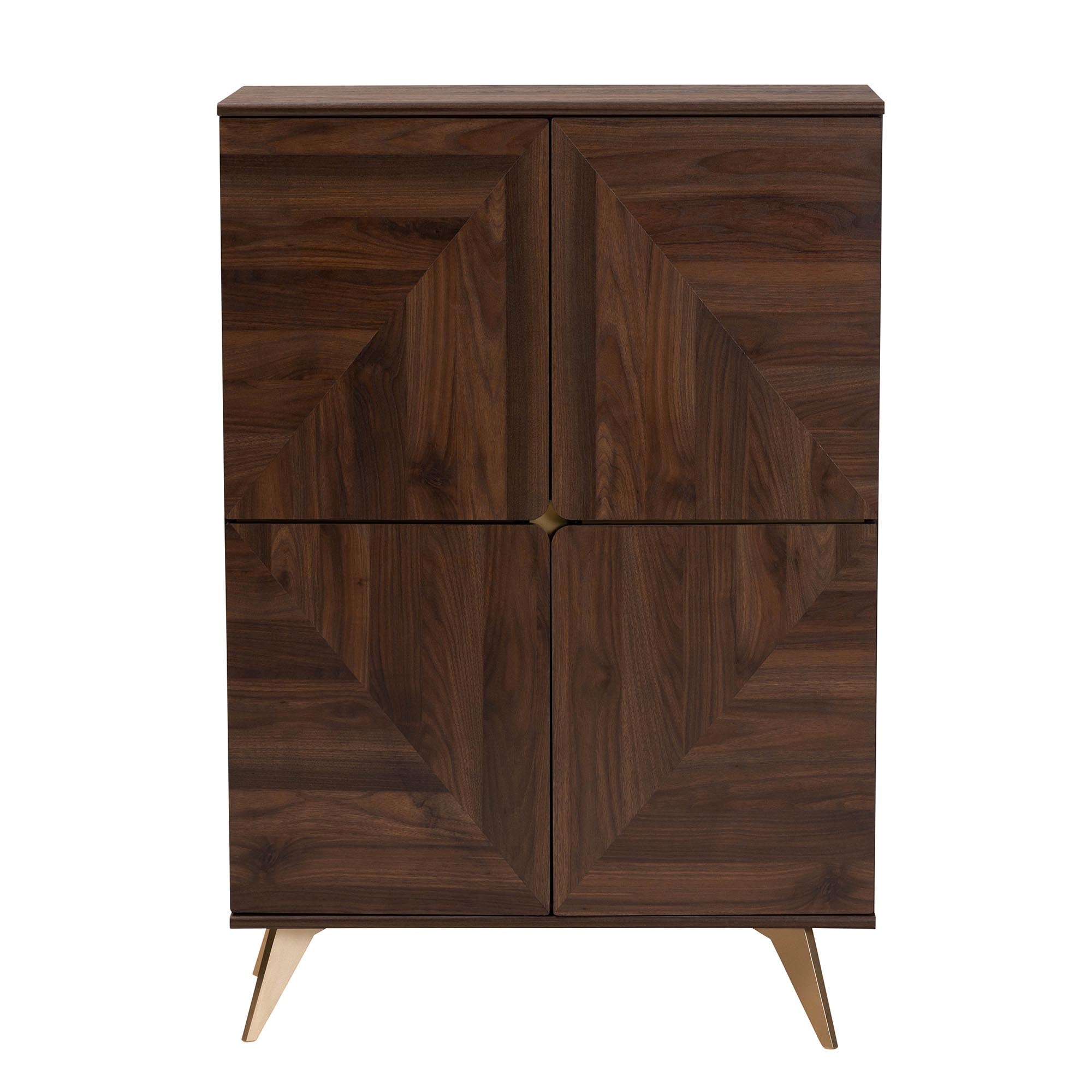 Graceland Mid-Century Modern Transitional Walnut Brown Finished Wood Shoe Cabinet