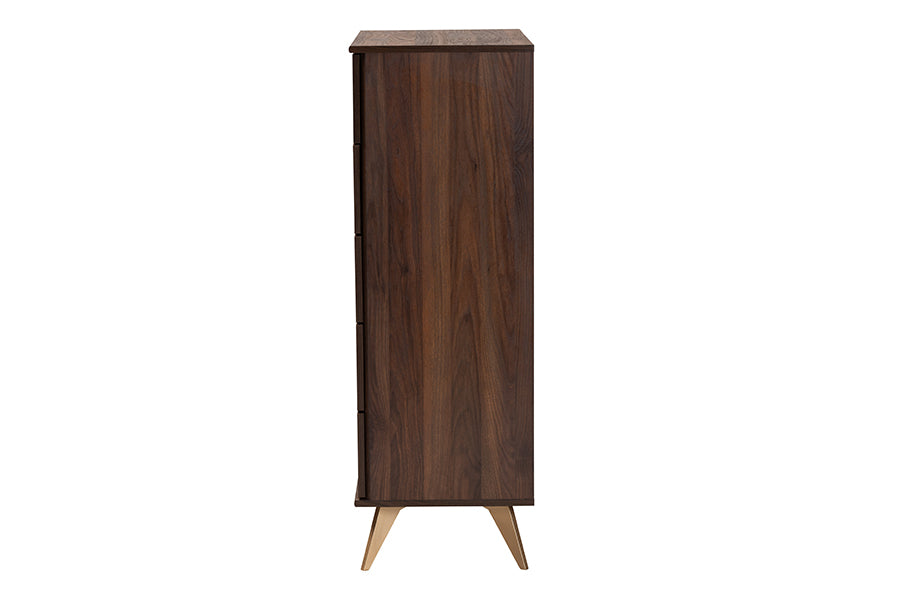Graceland Mid-Century Modern Transitional Walnut Brown Finished Wood 5-Drawer Storage Chest