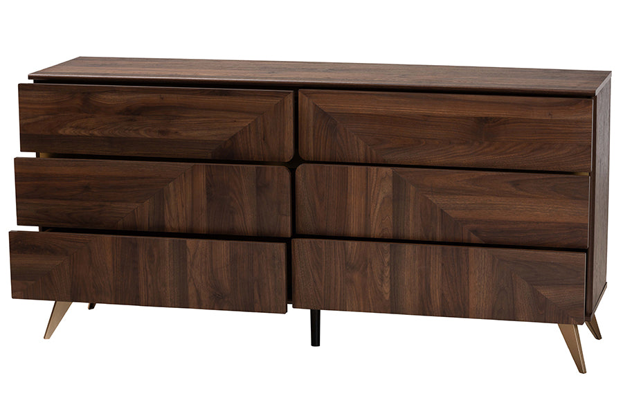 Graceland Mid-Century Modern Transitional Walnut Brown Finished Wood 6-Drawer Dresser