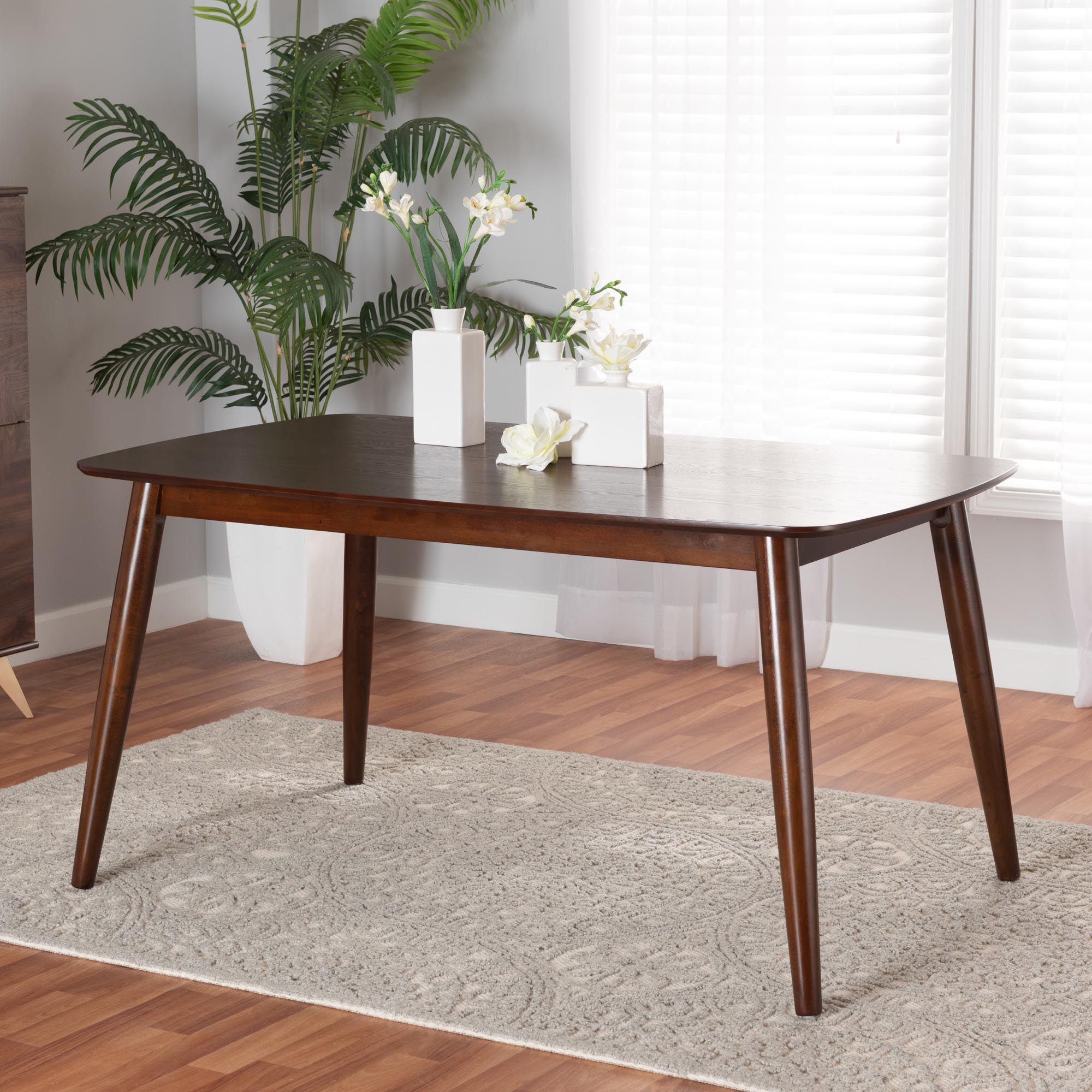 Flora Mid-Century Modern Walnut Brown Finished Wood Dining Table