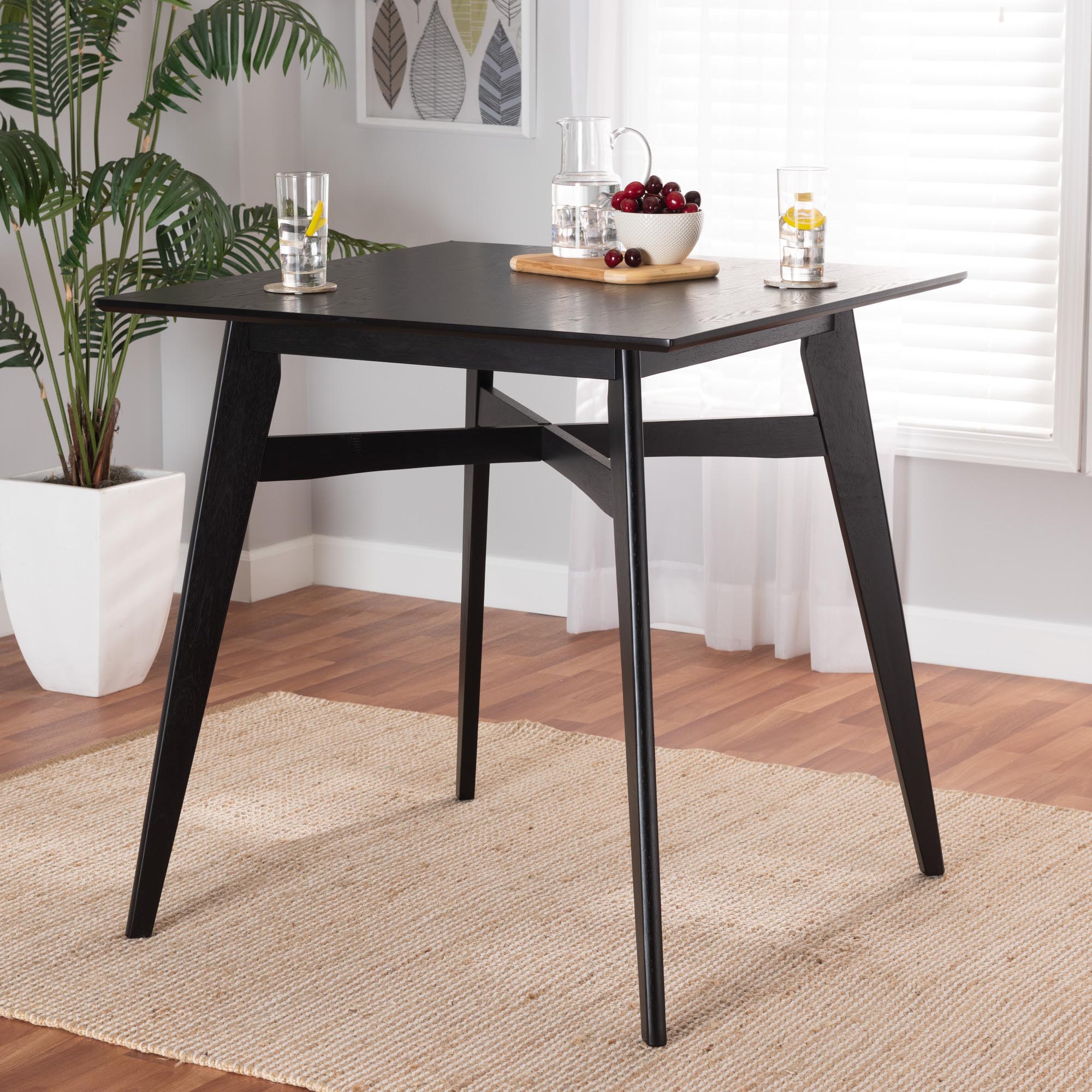 Leena Mid-Century Modern Black Finished Wood Counter Height Pub Table