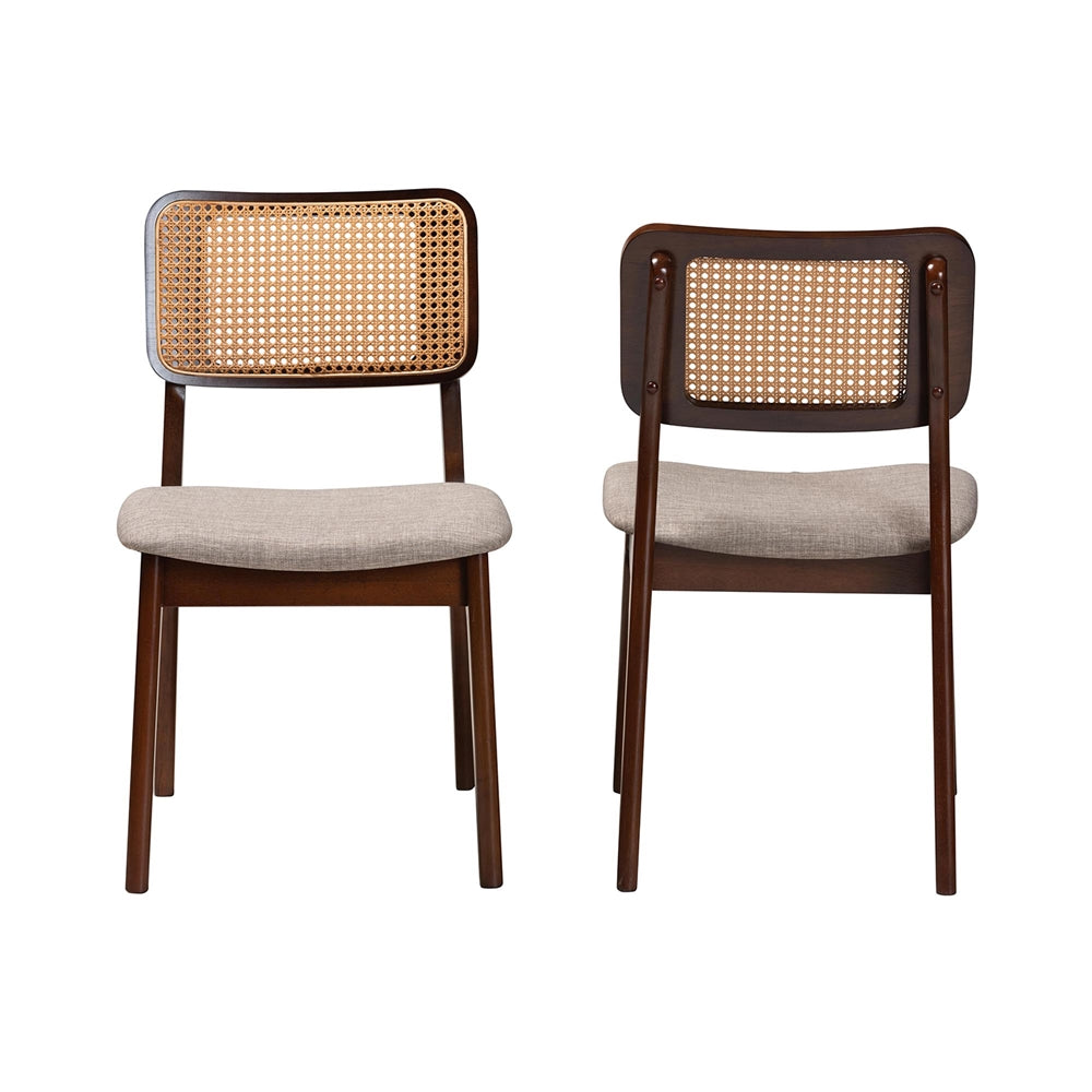 Dannon Mid-Century Modern Grey Fabric and Walnut Brown Finished Wood 2-Piece Dining Chair Set