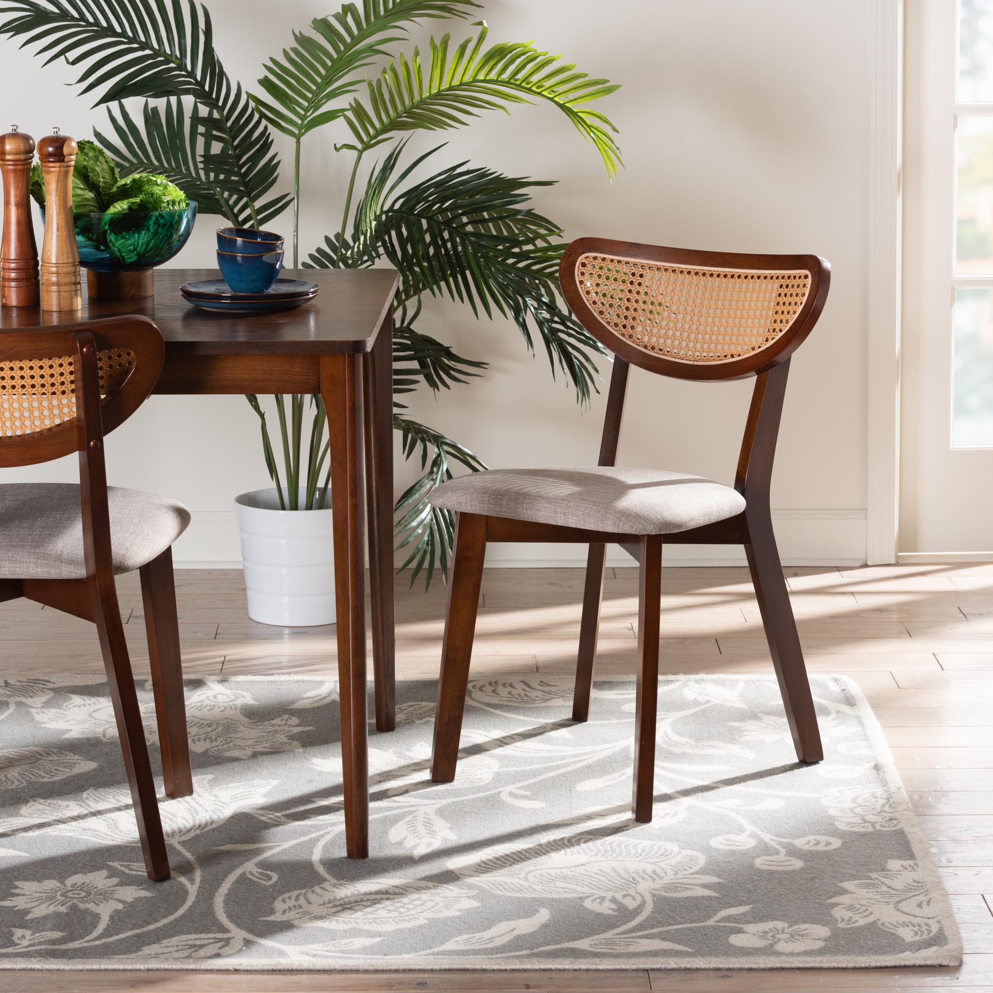 Dannell Mid-Century Modern Grey Fabric and Walnut Brown Finished Wood Dining Chair