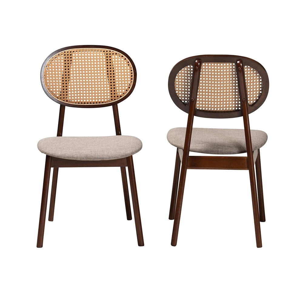 Darrion Mid-Century Modern Grey Fabric and Walnut Brown Finished Wood 2-Piece Dining Chair Set