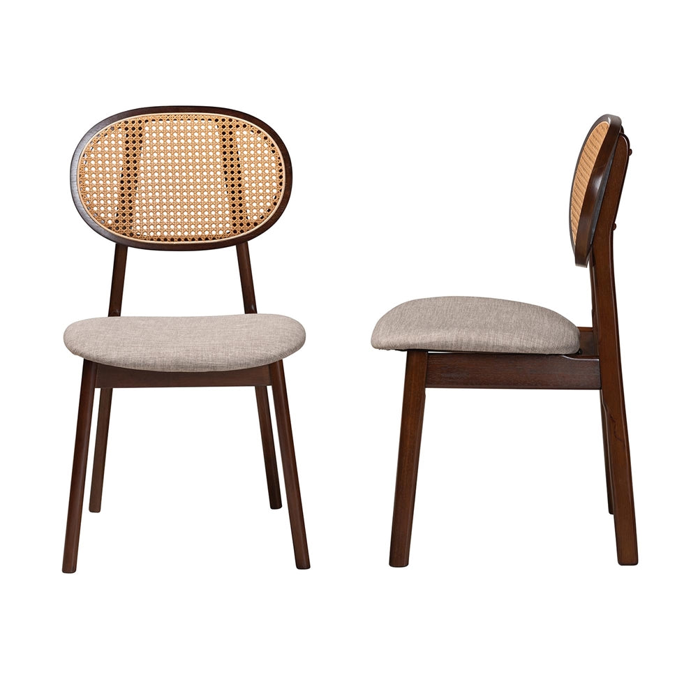 Darrion Mid-Century Modern Grey Fabric and Walnut Brown Finished Wood 2-Piece Dining Chair Set